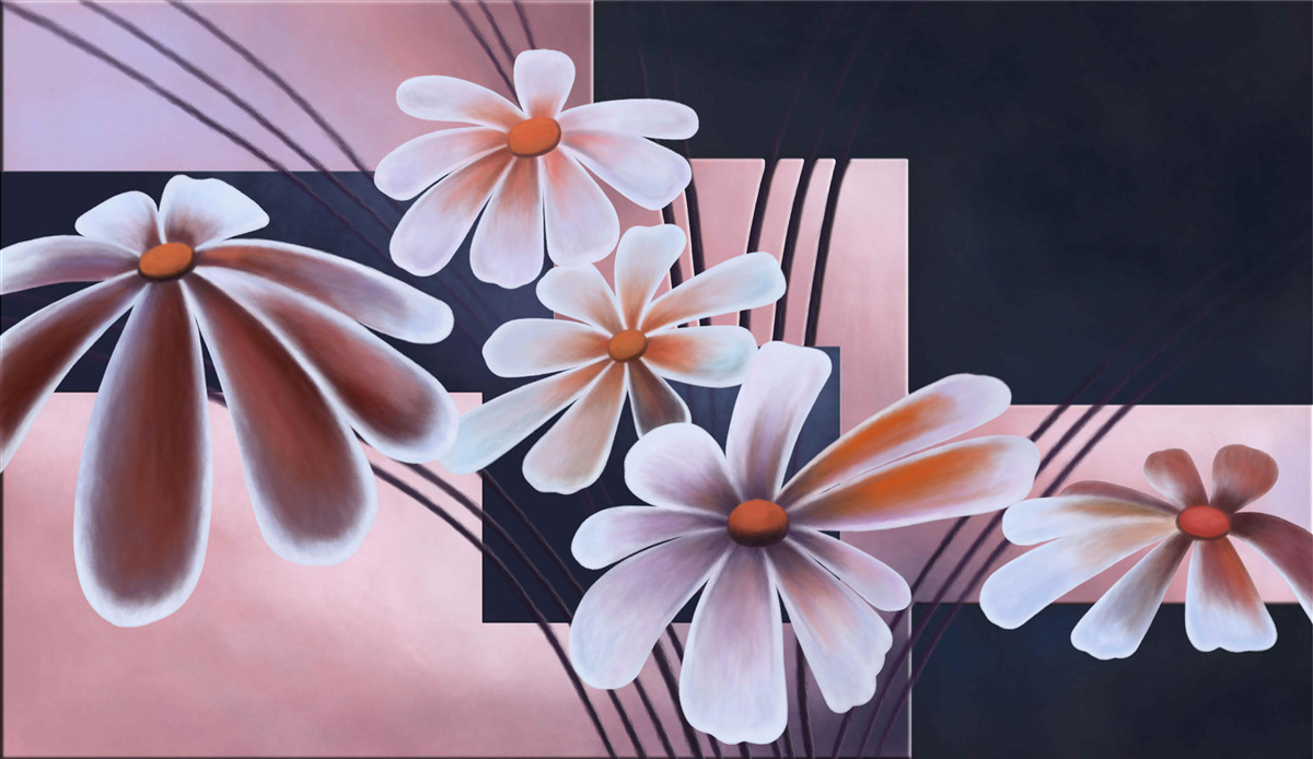 Фотошпалери п'ять білих ромашок на полотні