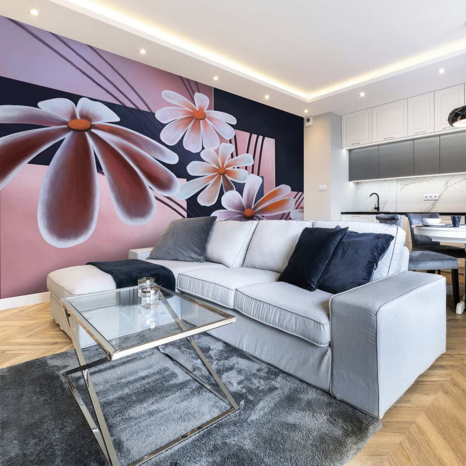 Фотошпалери п'ять білих ромашок на полотні