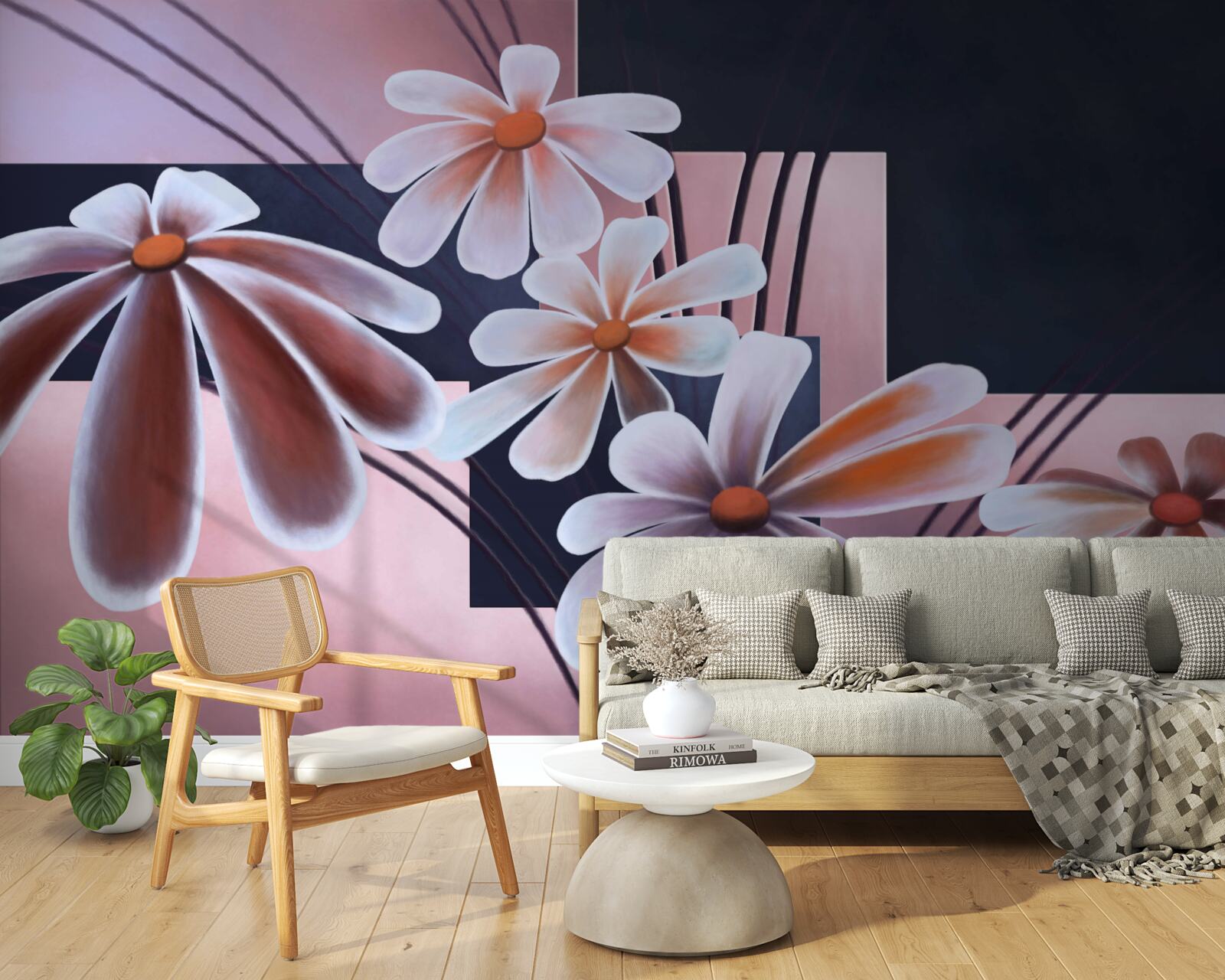 Фотошпалери п'ять білих ромашок на полотні