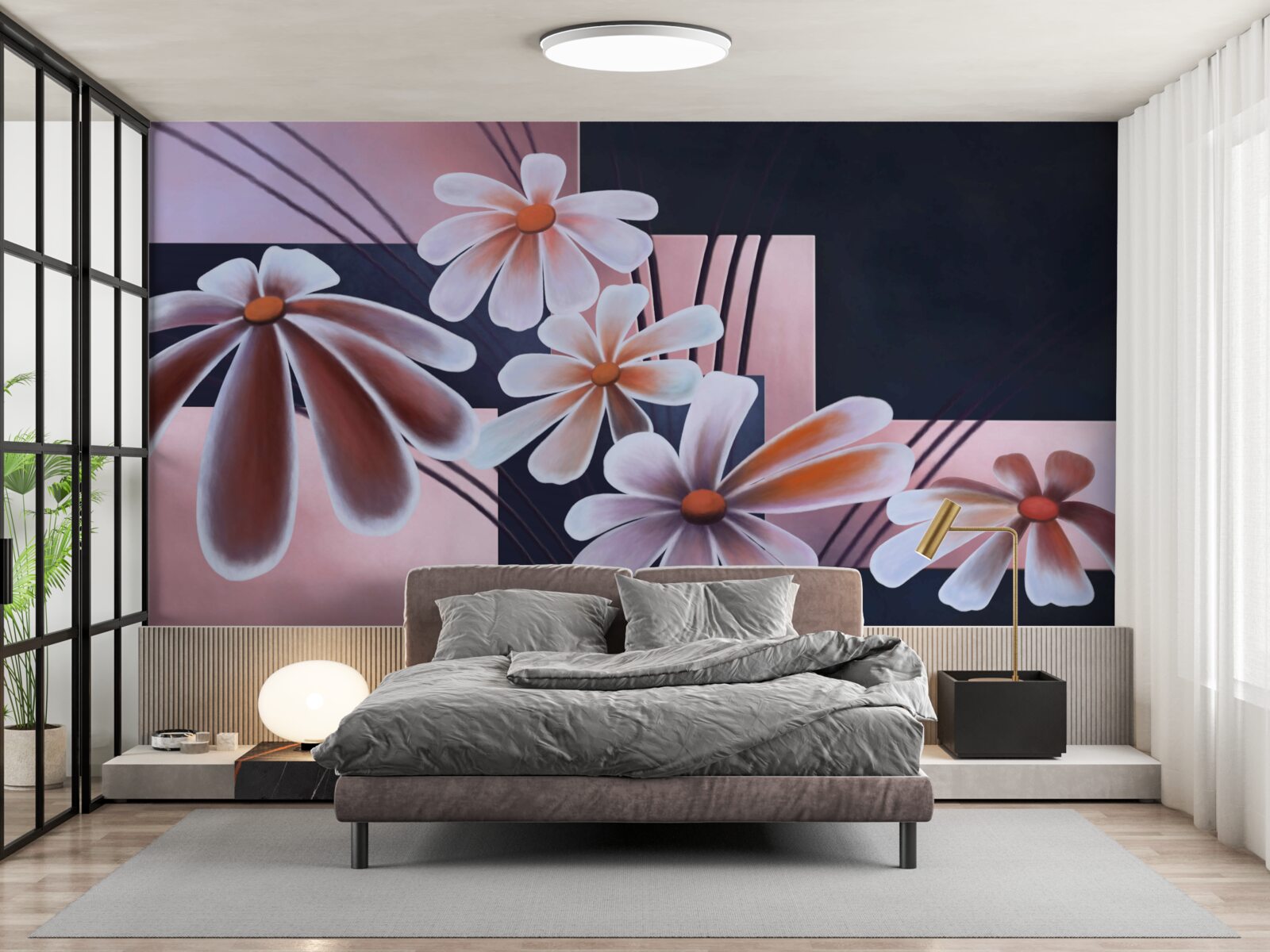 Фотошпалери п'ять білих ромашок на полотні