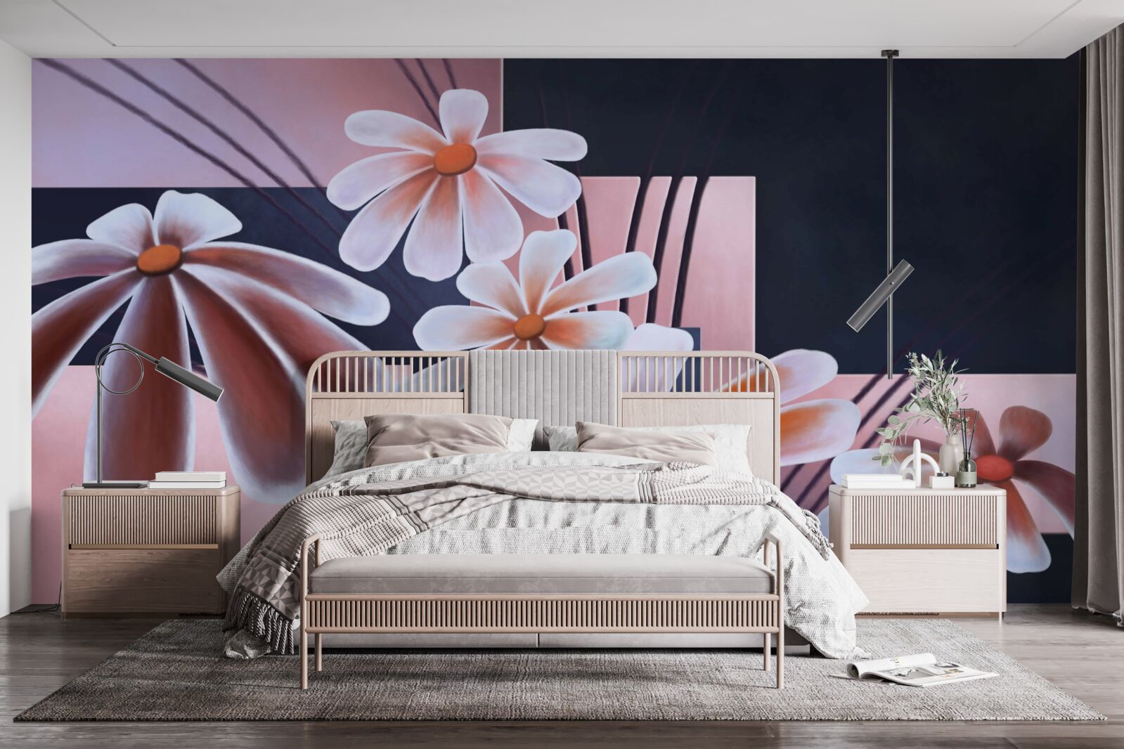 Фотошпалери п'ять білих ромашок на полотні