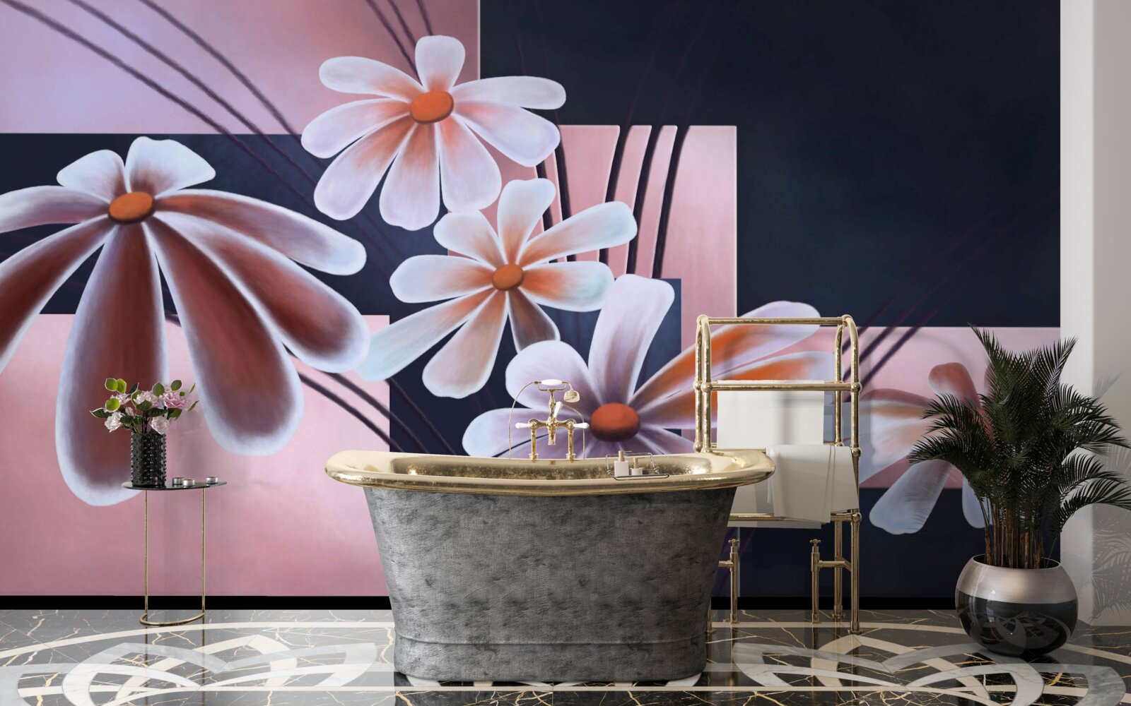 Фотошпалери п'ять білих ромашок на полотні