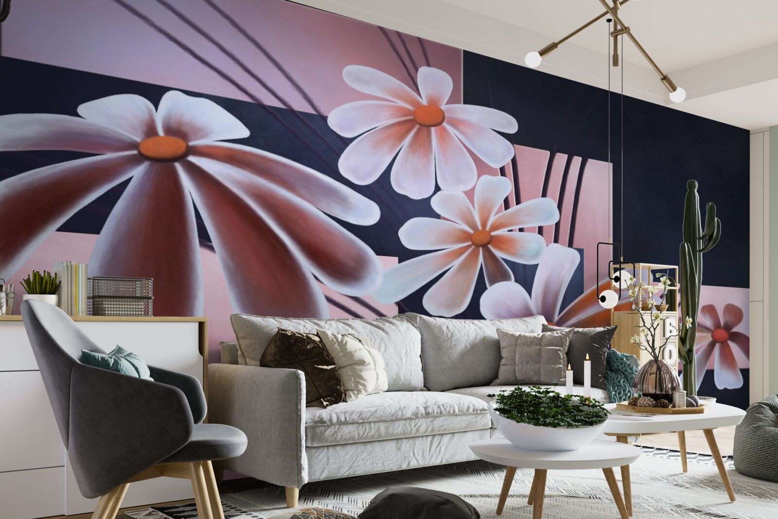 Фотошпалери п'ять білих ромашок на полотні