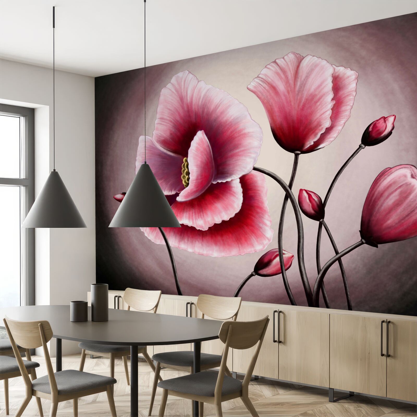 Фотошпалери мак цвіте рожевим кольором