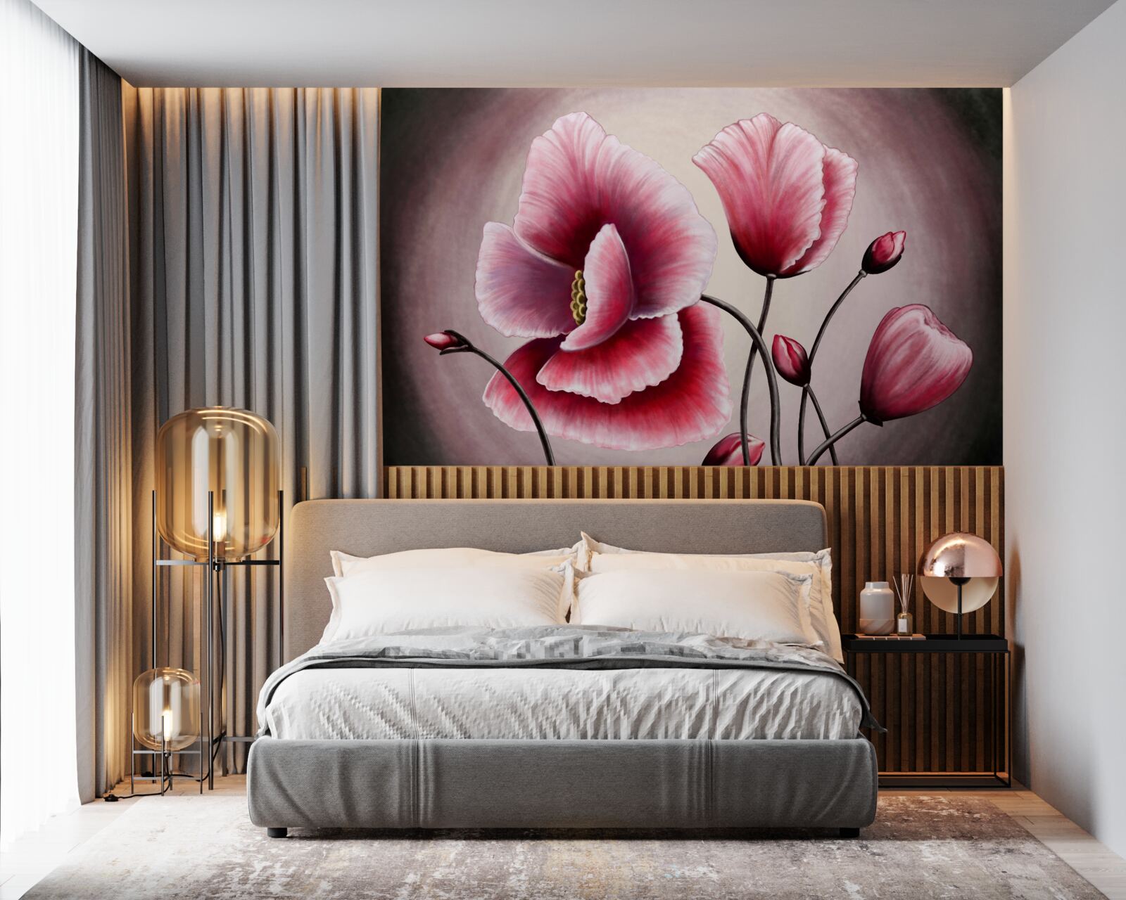 Фотошпалери мак цвіте рожевим кольором