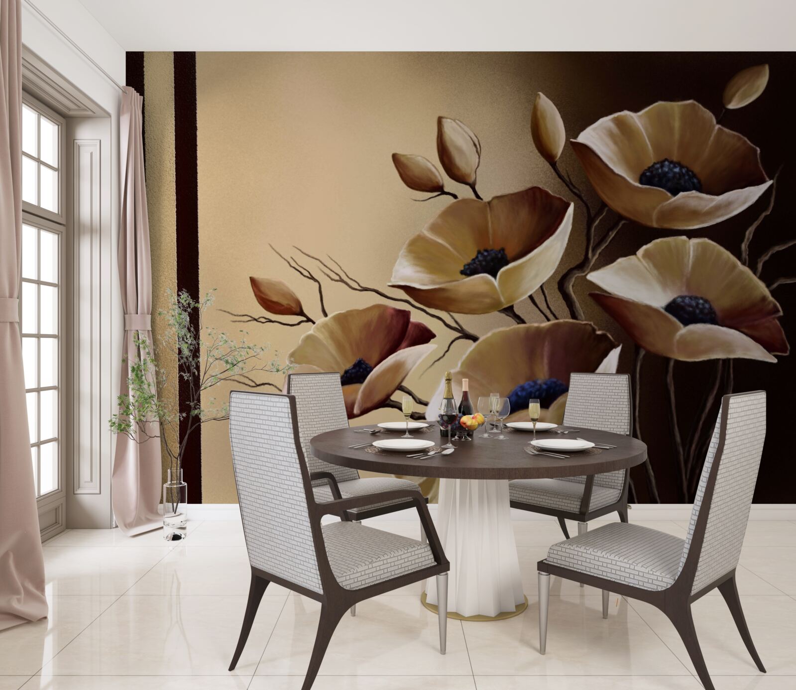 Фотошпалери бежеві маки в абстрактному стилі