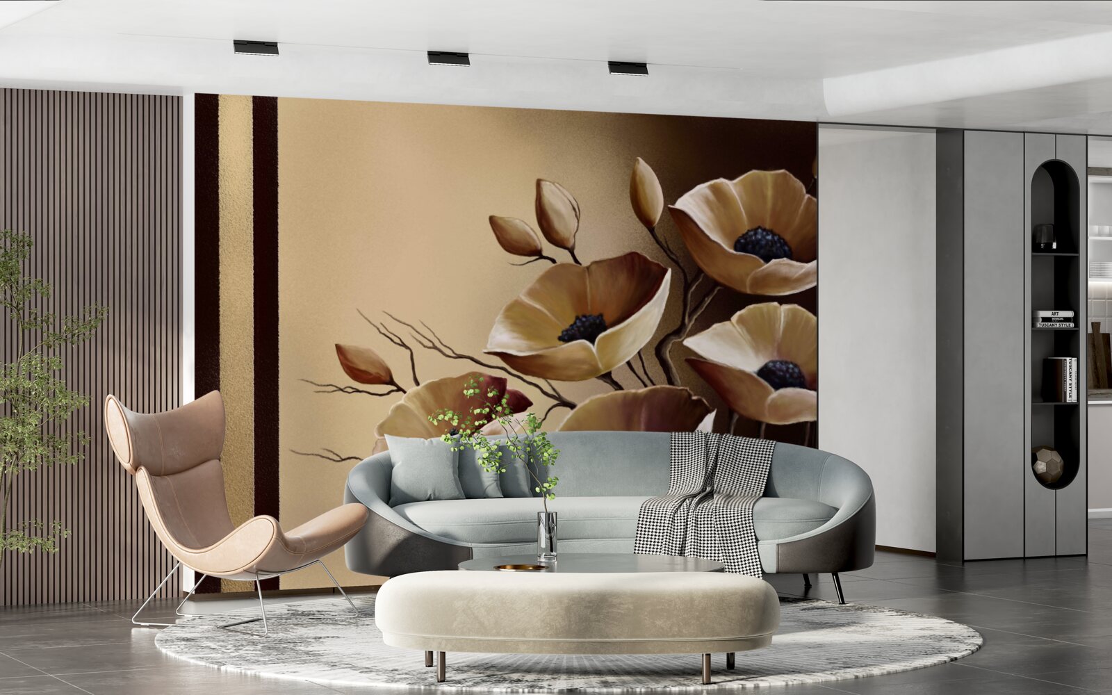 Фотошпалери бежеві маки в абстрактному стилі