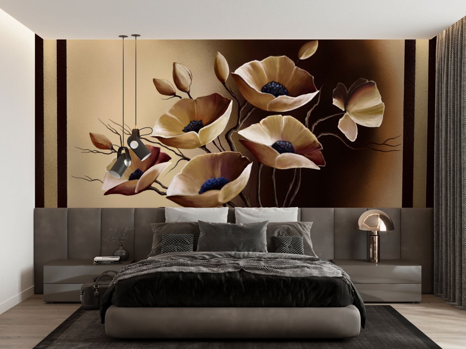 Фотошпалери бежеві маки в абстрактному стилі