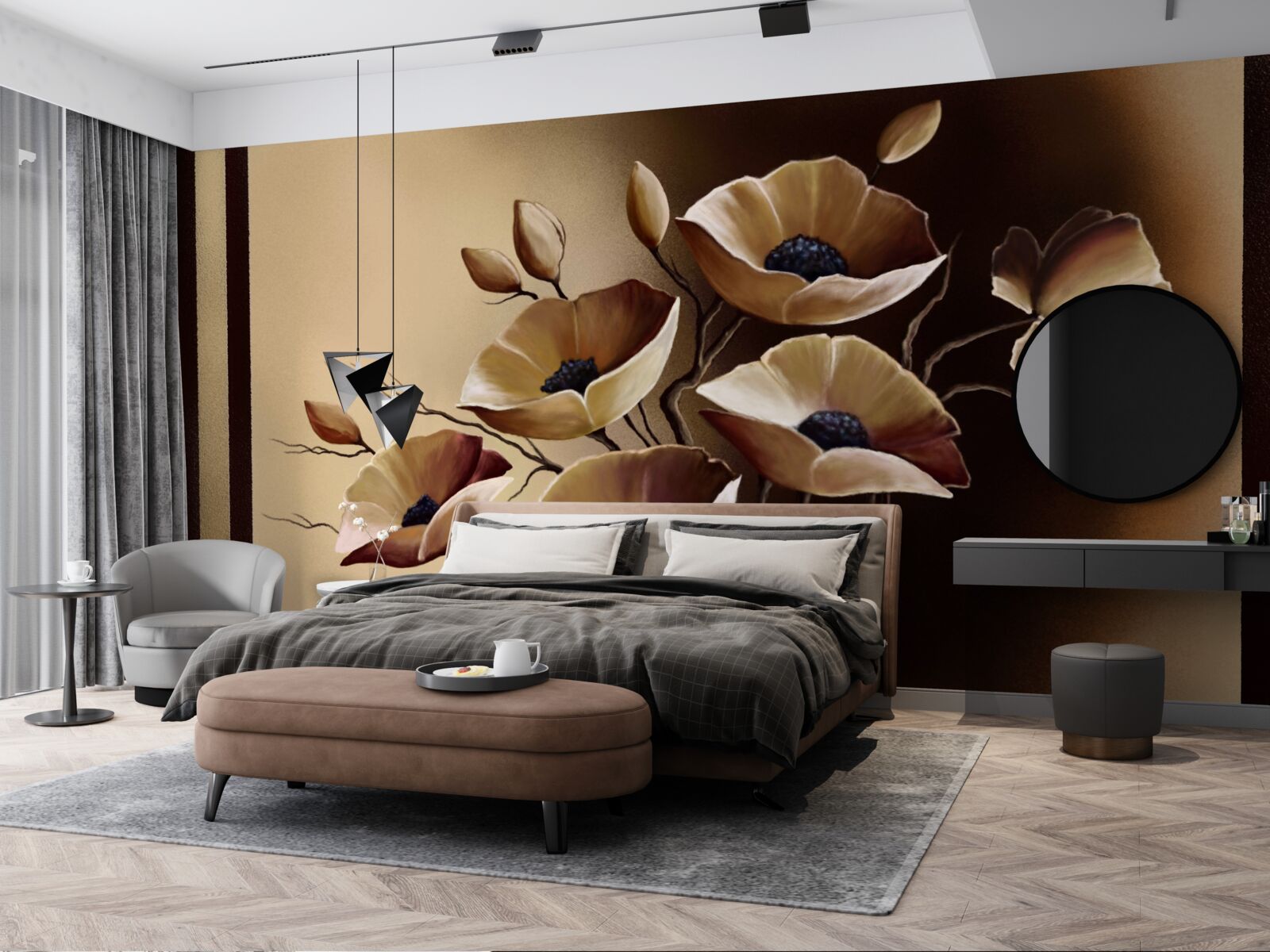 Фотошпалери бежеві маки в абстрактному стилі