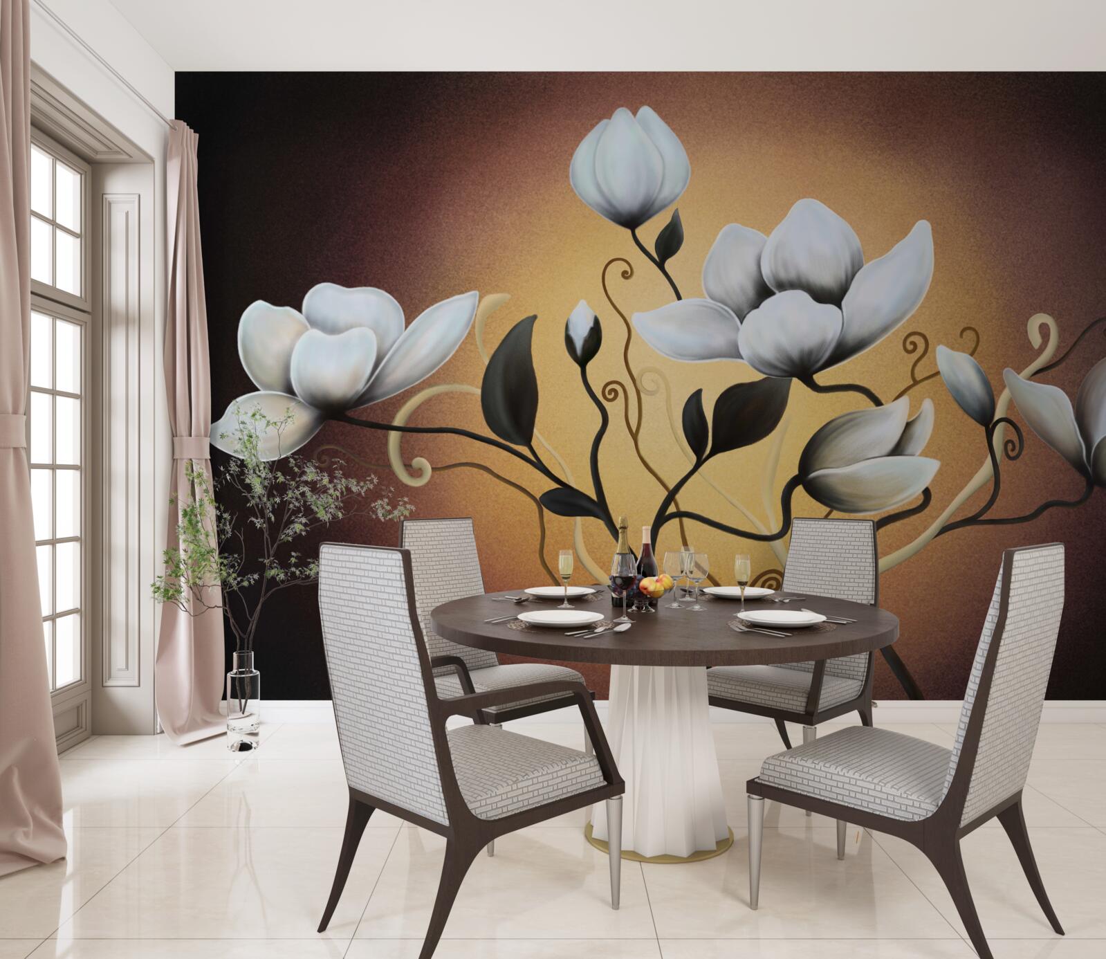 Фотошпалери букет магнолії з білуватими квітами