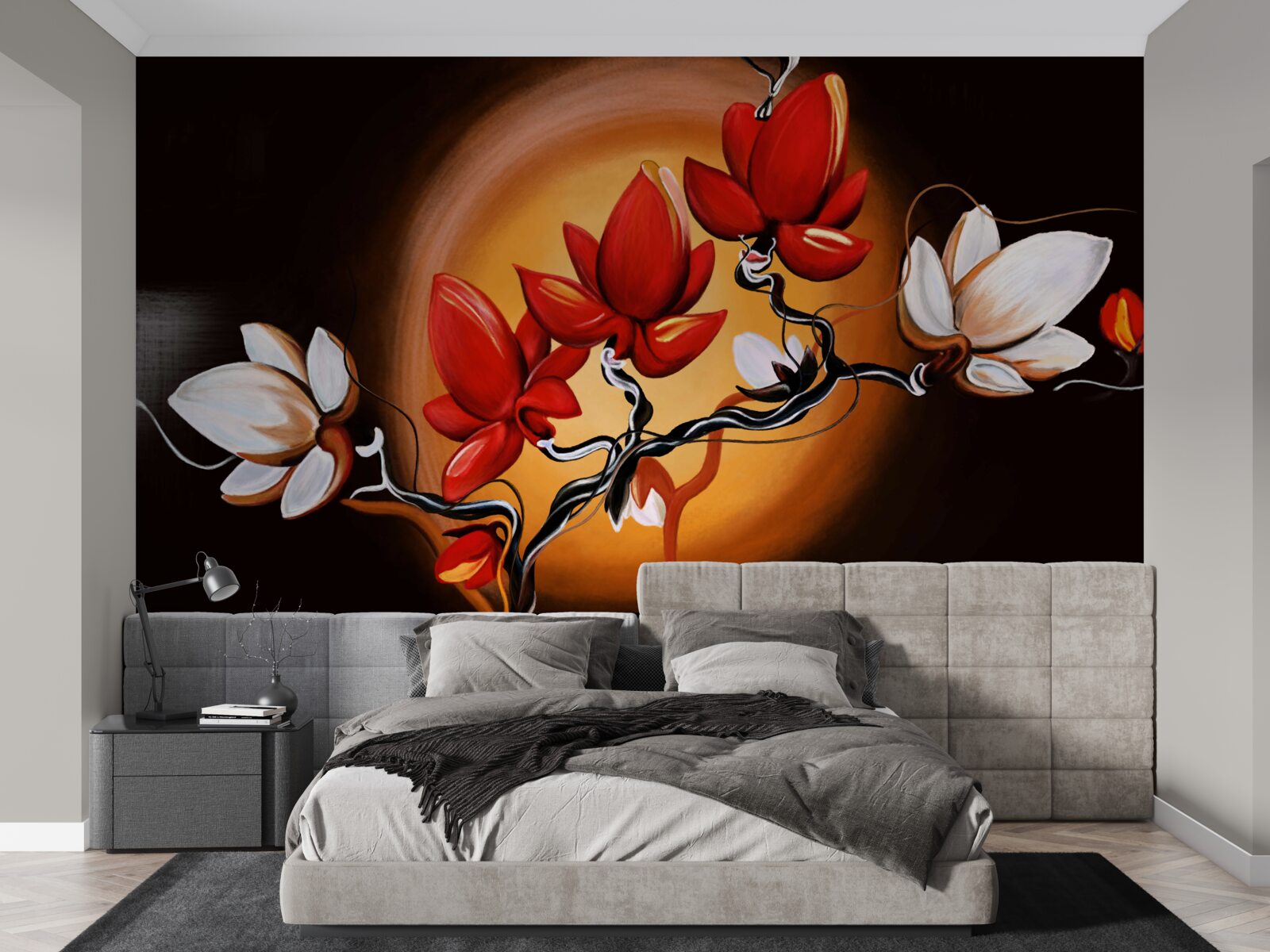 Фотошпалери стовбур магнолії, пофарбований у відтінки білого та червоного