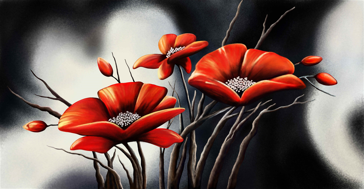 Фотошпалери чорний фон, прикрашений червоними маками