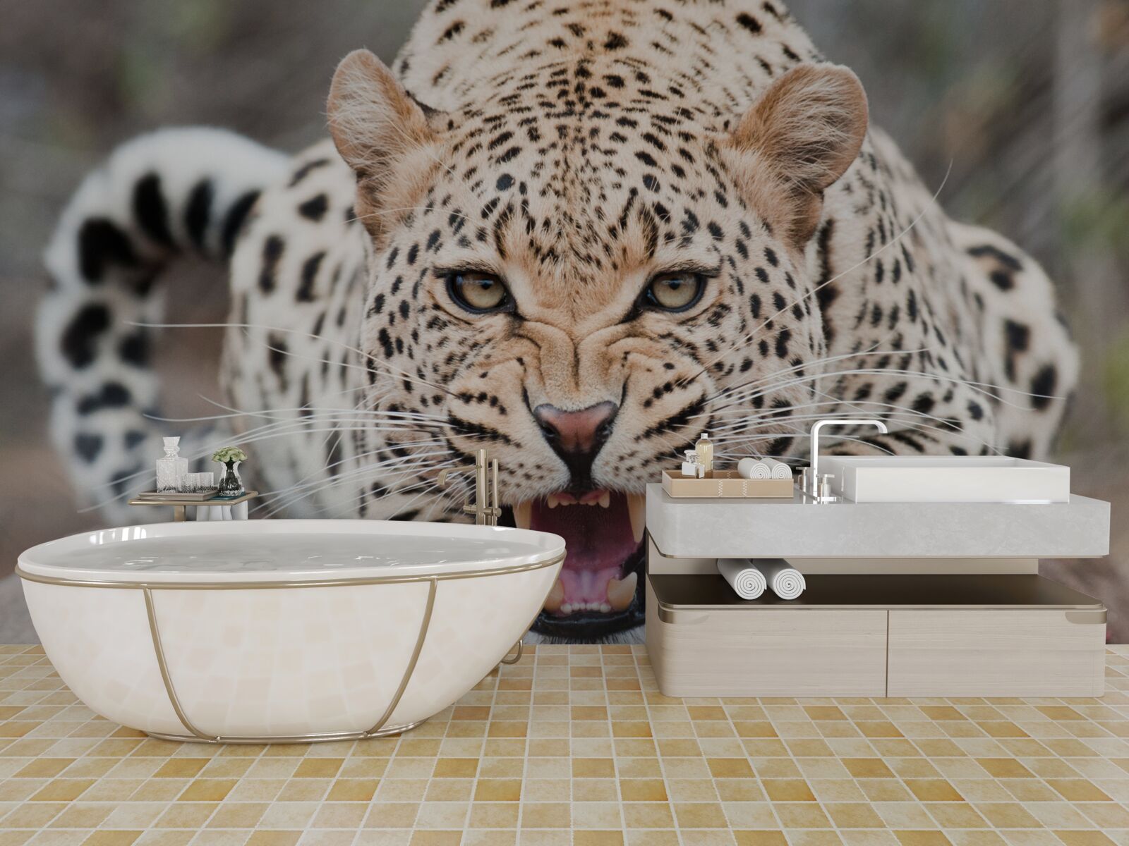 Фотошпалери леопард готується до стрибка