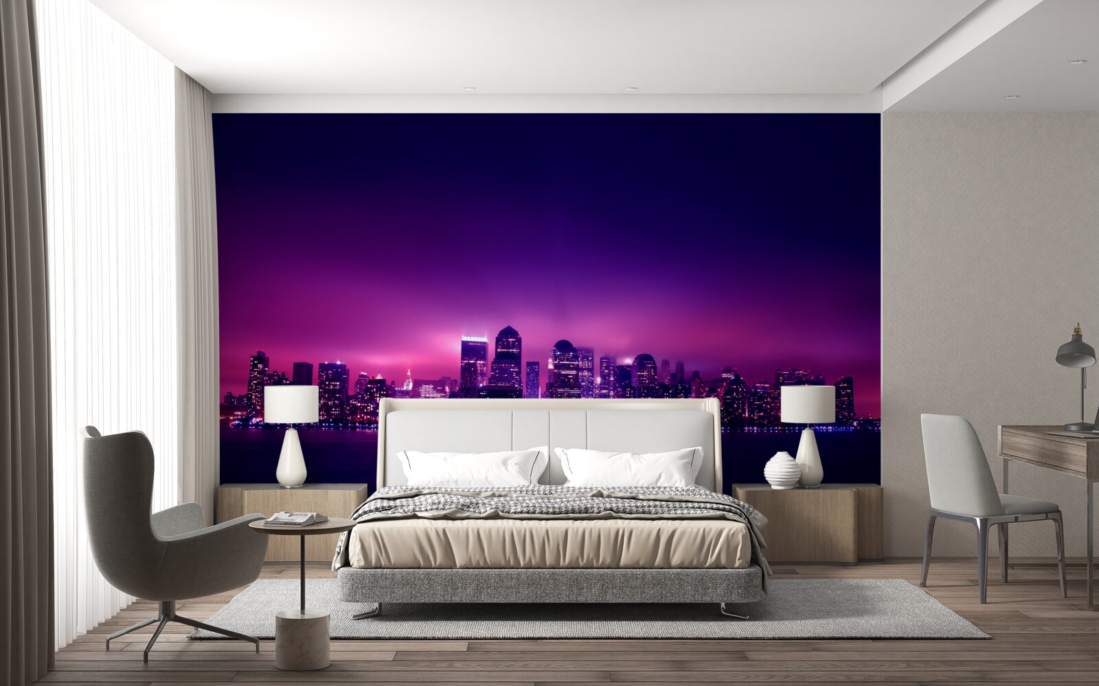 Фотошпалери бузкове сяйво над великим містом