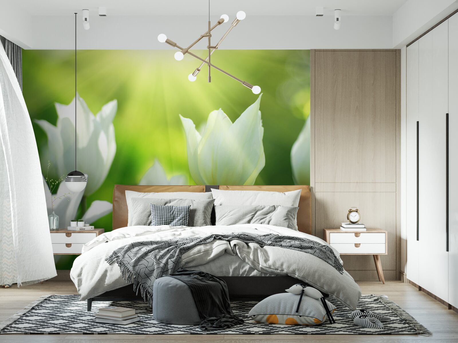 Фотошпалери Білосніжні тюльпани під променями сонця