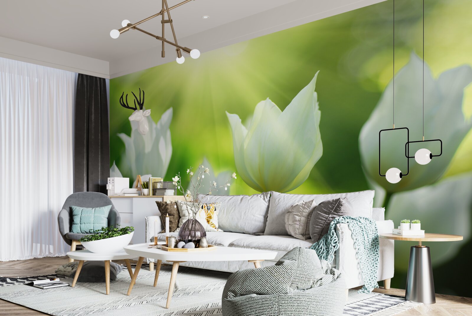 Фотошпалери Білосніжні тюльпани під променями сонця