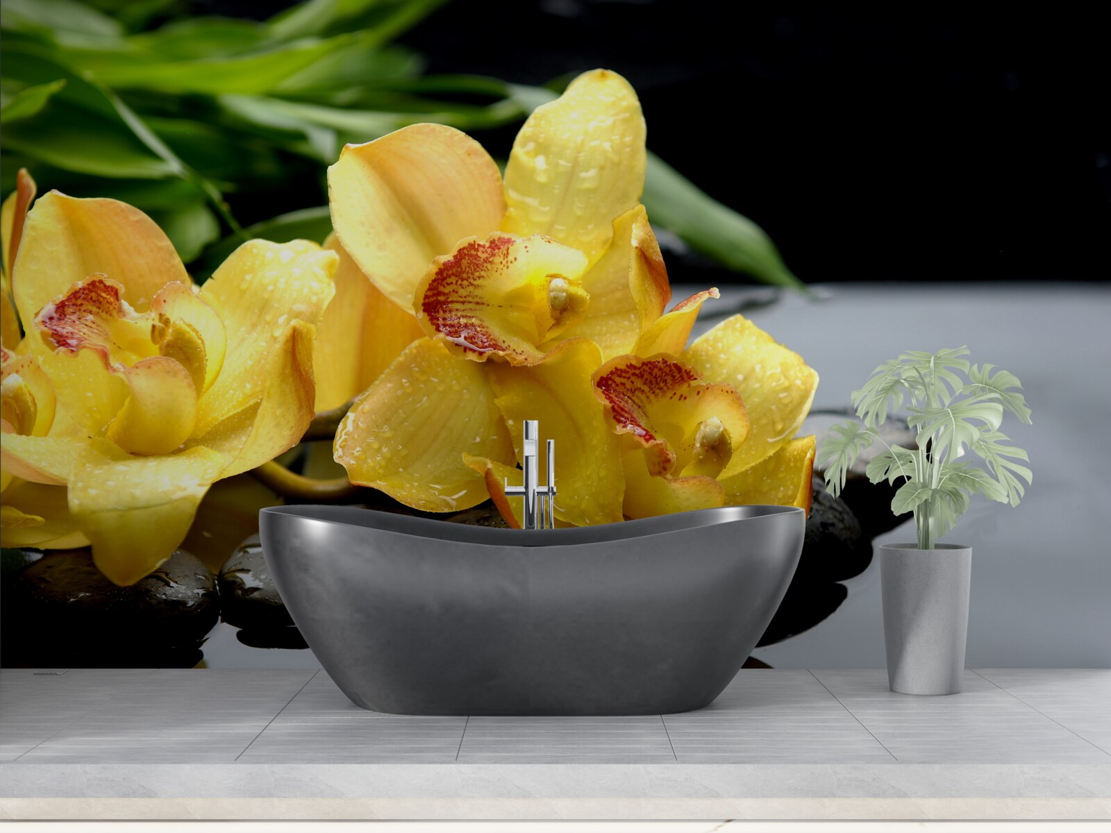 Фотошпалери букет ніжних жовтих орхідей