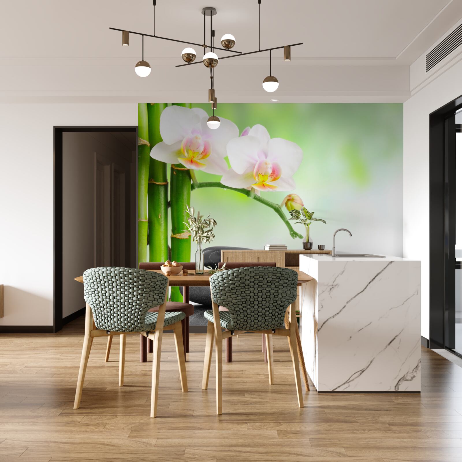 Фотошпалери біла орхідея, каміння та бамбук