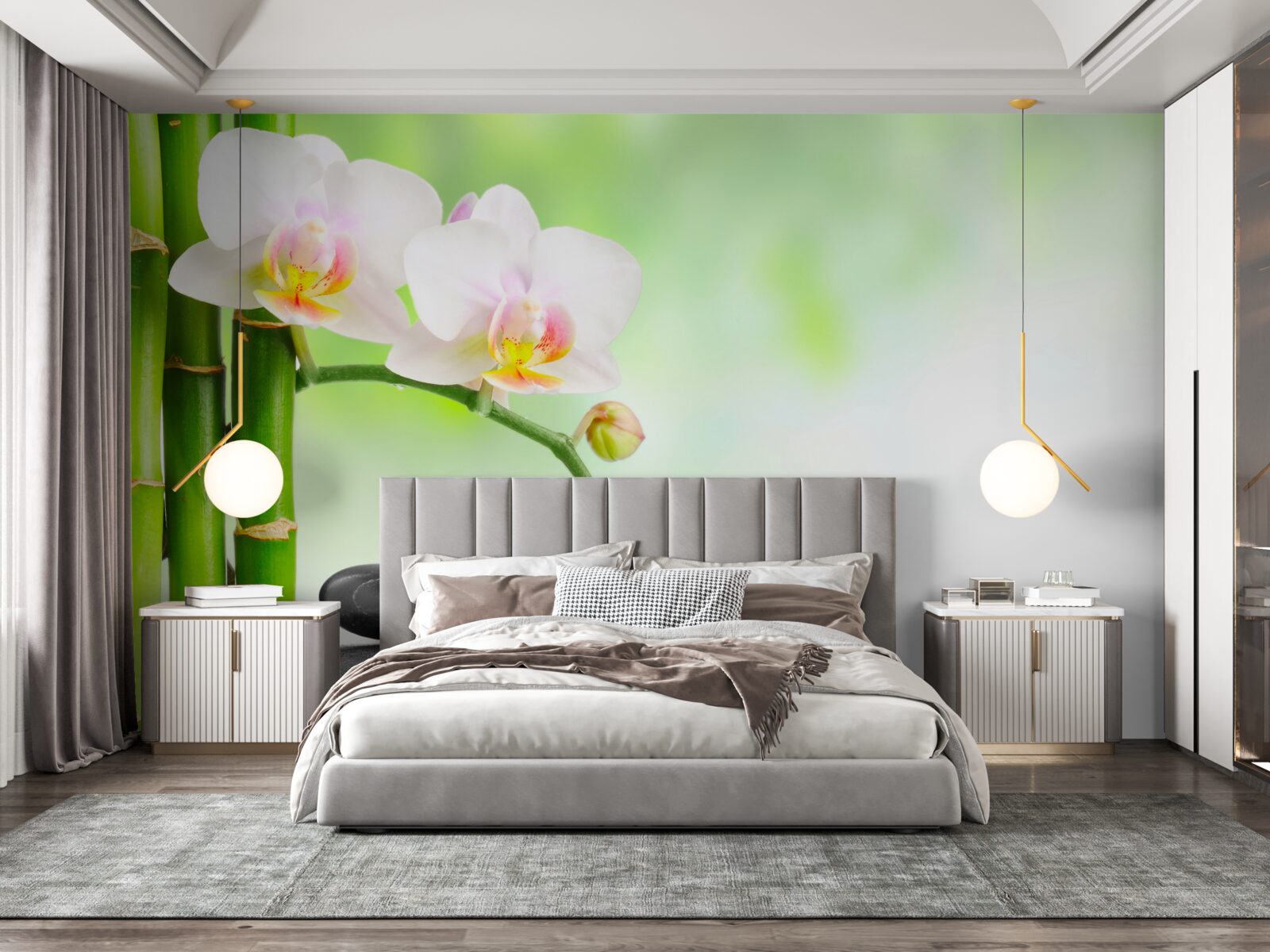 Фотошпалери біла орхідея, каміння та бамбук