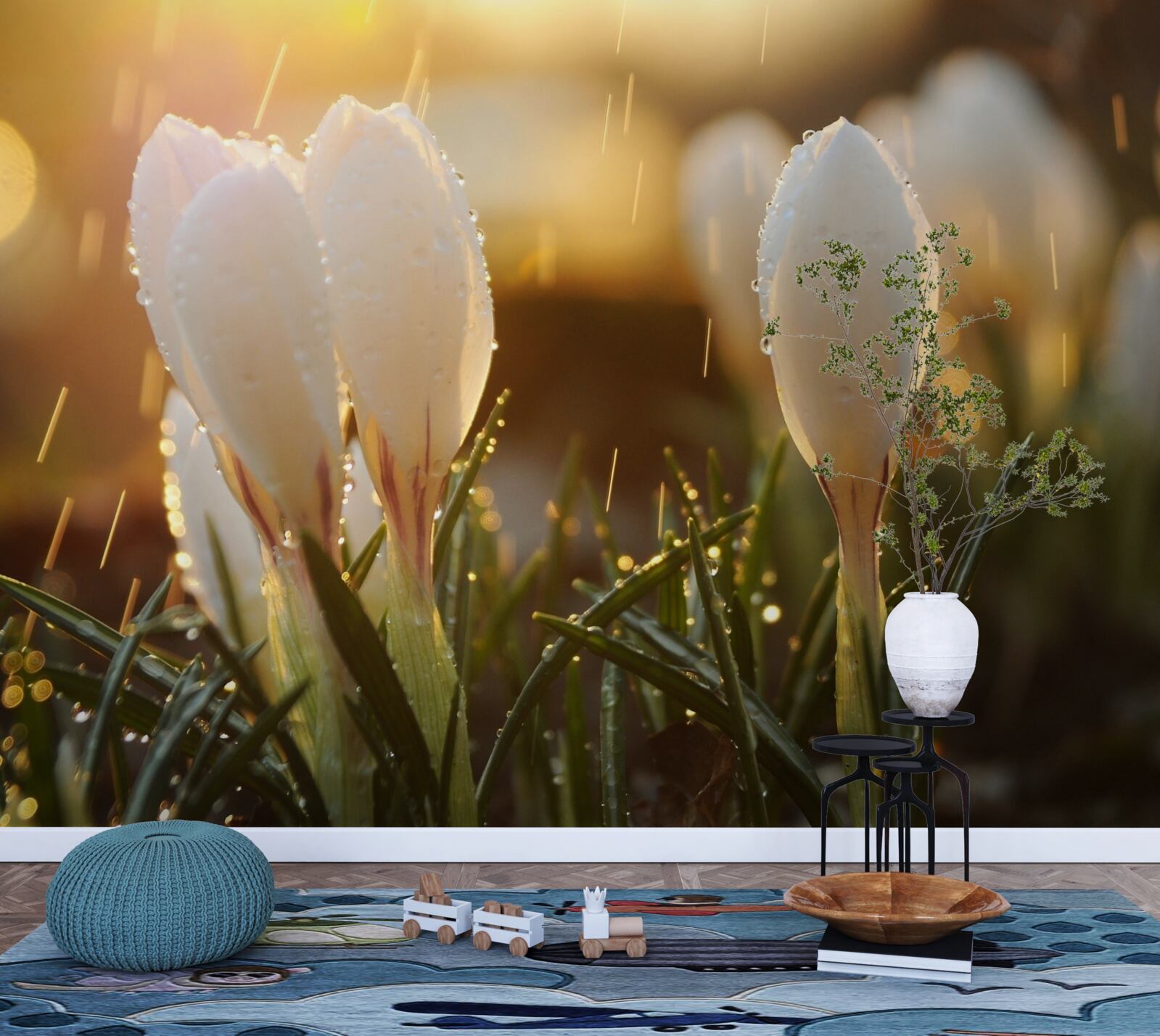 Фотошпалери квіти в білосніжній росі