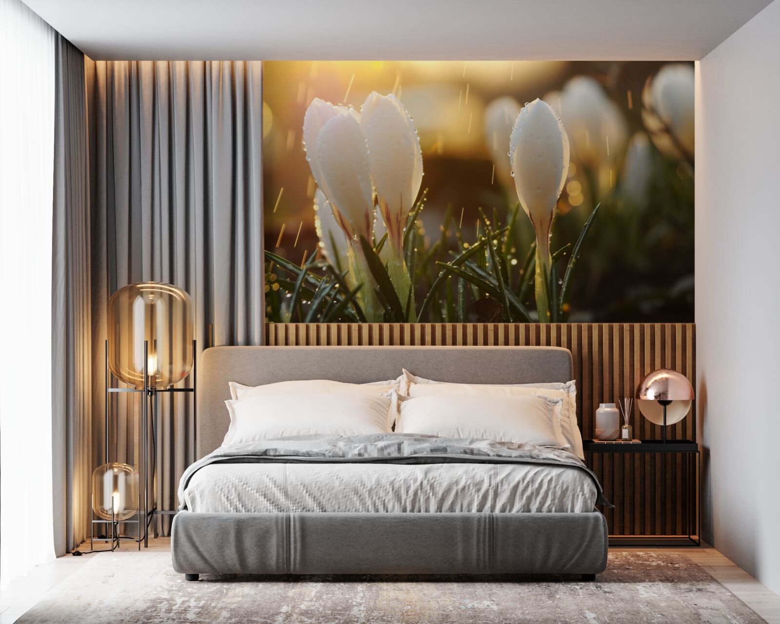 Фотошпалери квіти в білосніжній росі