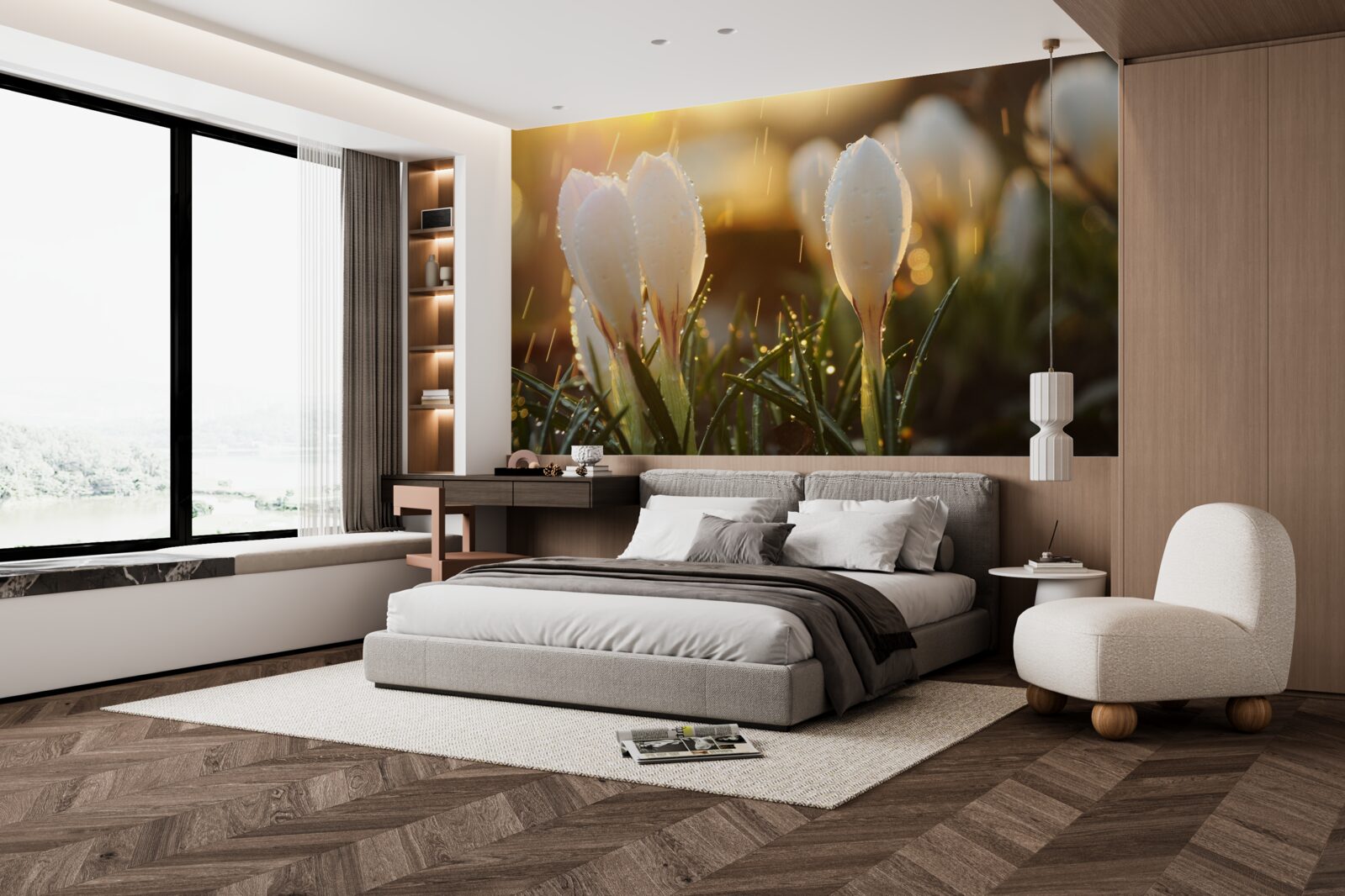 Фотошпалери квіти в білосніжній росі