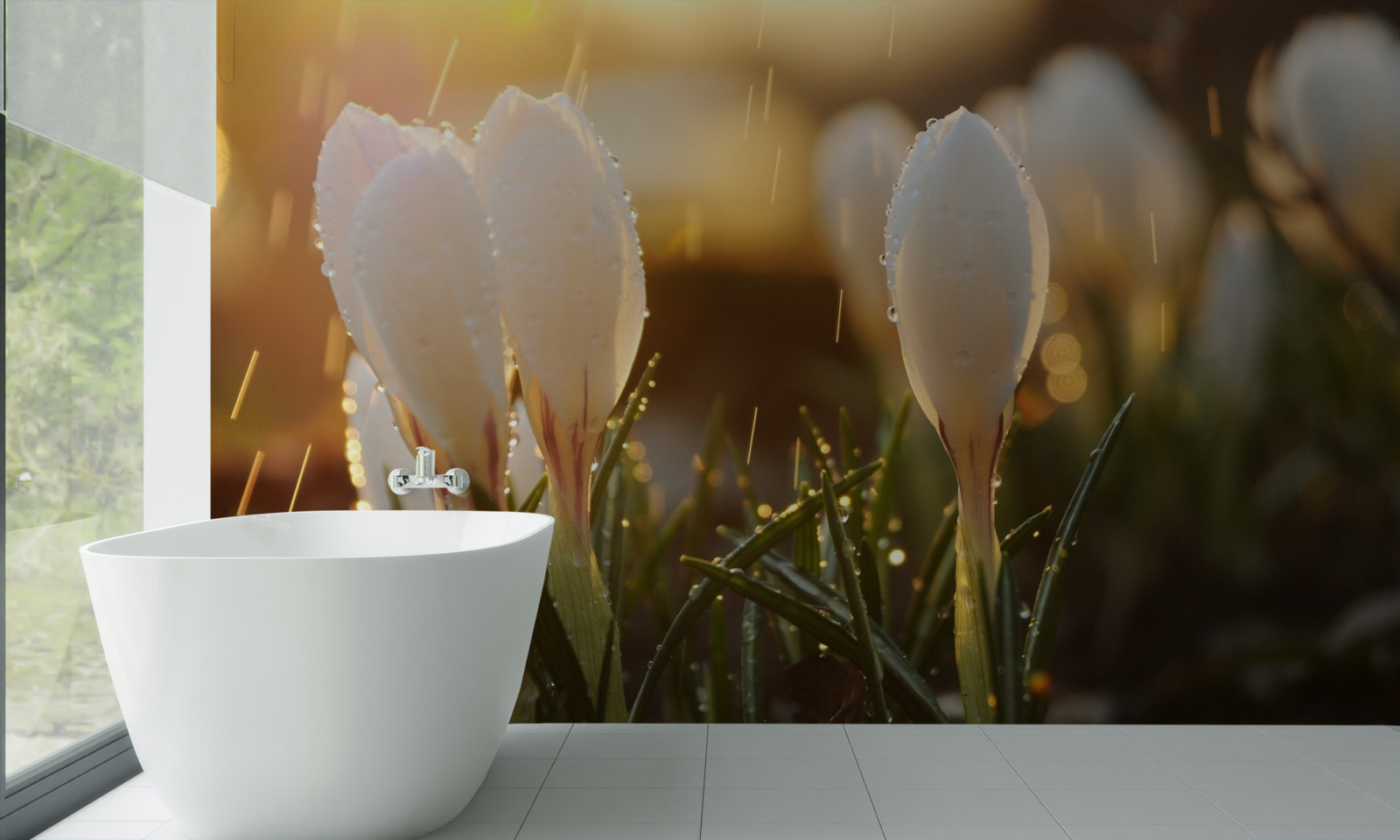 Фотошпалери квіти в білосніжній росі