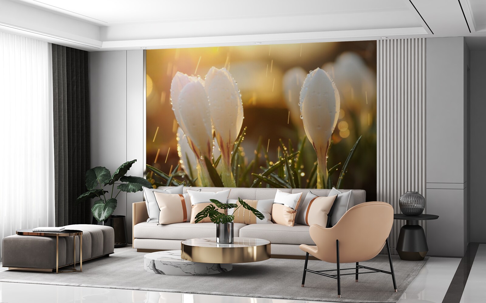 Фотошпалери квіти в білосніжній росі