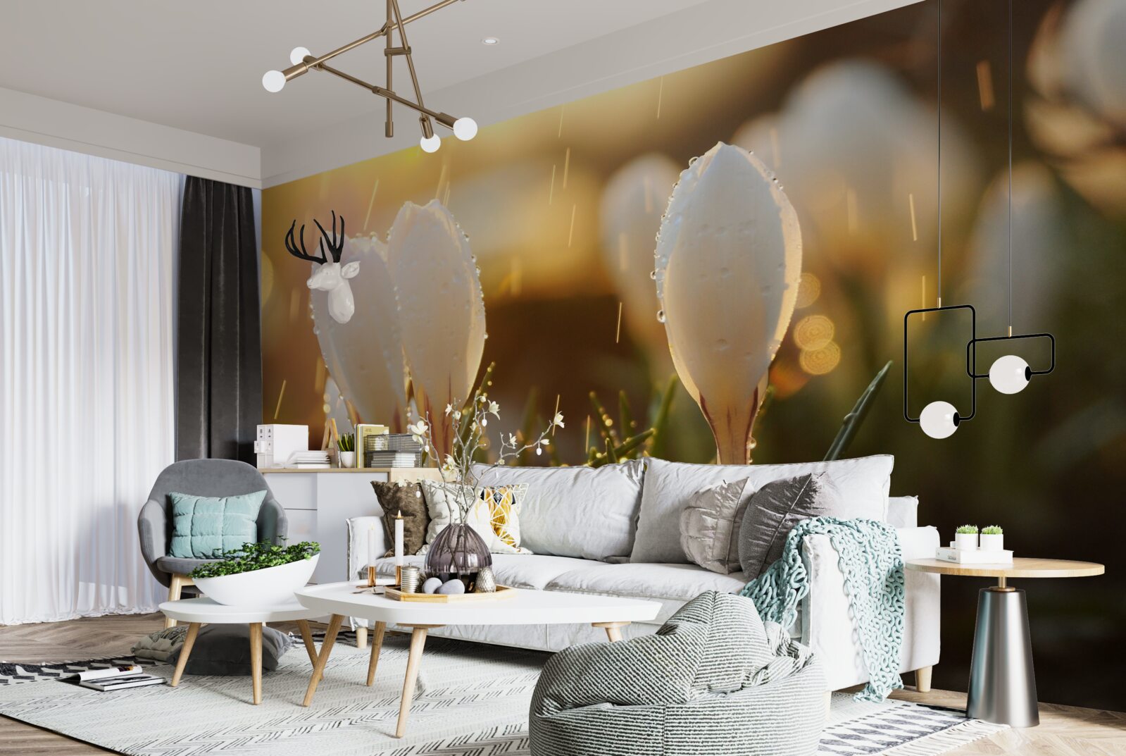 Фотошпалери квіти в білосніжній росі