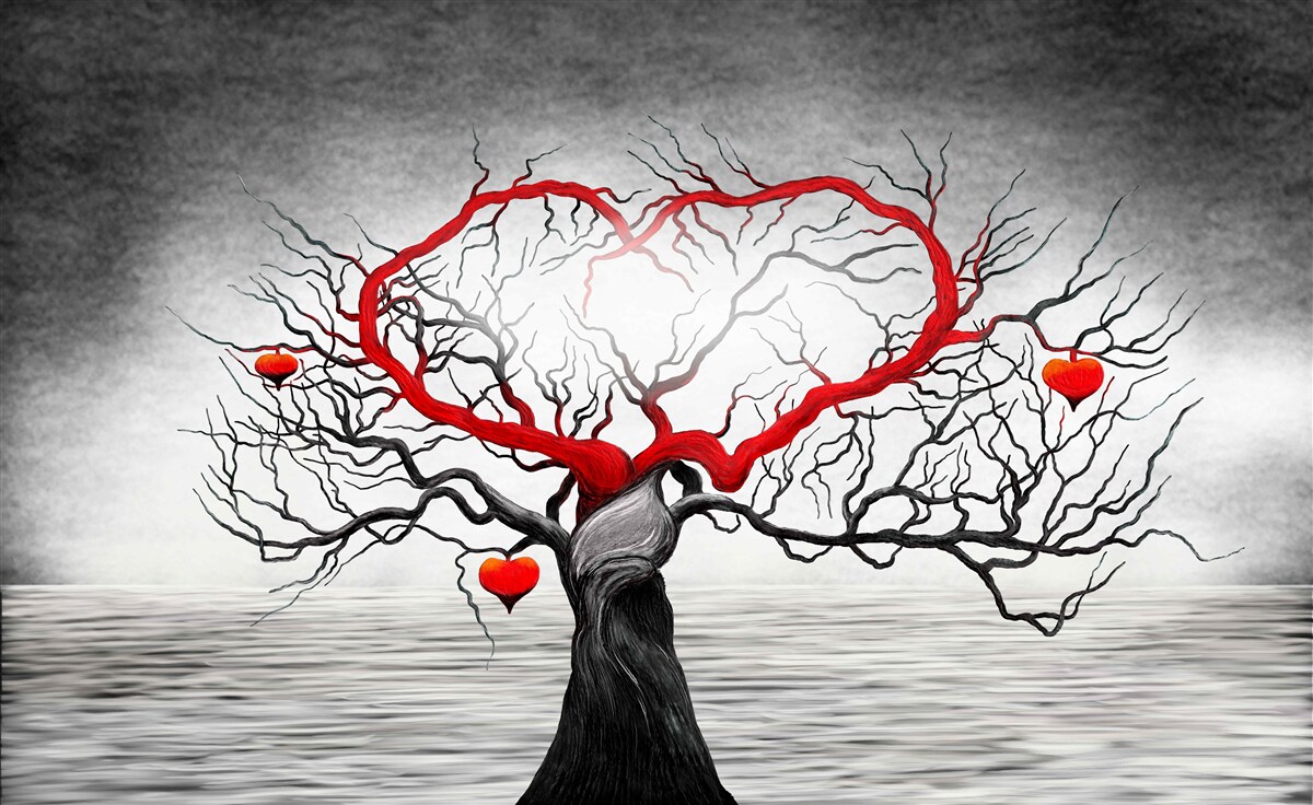 Фотошпалери велике червоне серце та чорне дерево