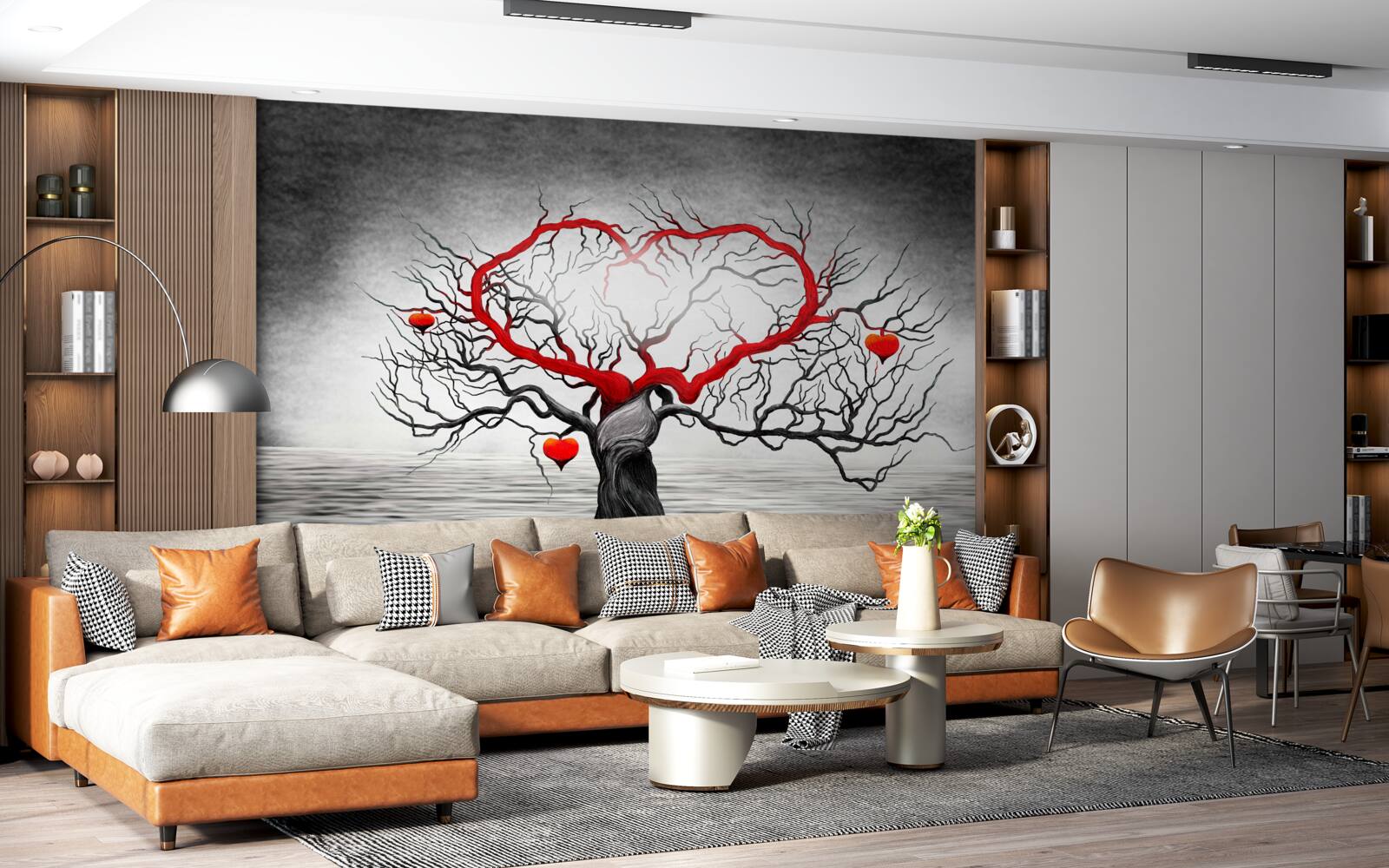 Фотошпалери велике червоне серце та чорне дерево