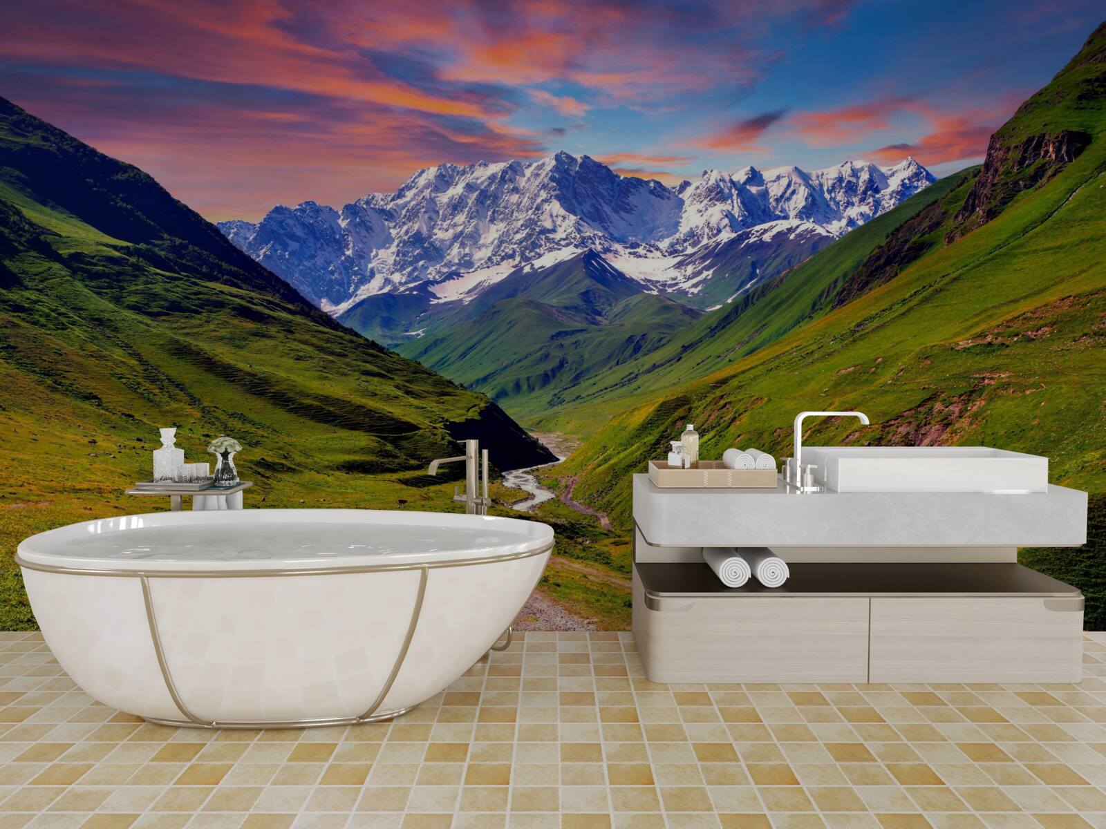 Фотошпалери чарівний шлях через гірські вершини