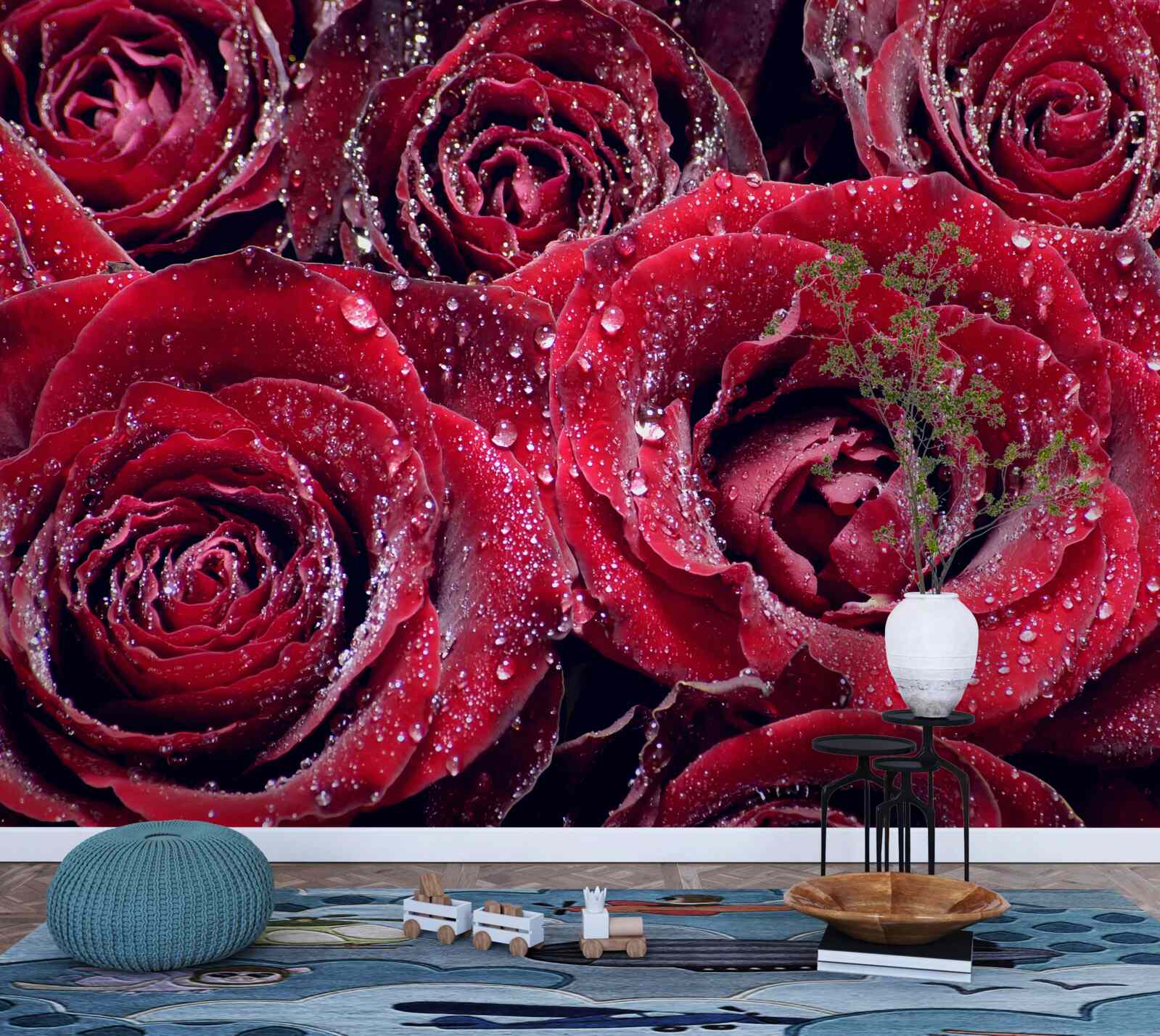 Фотошпалери червоні квіти після душу