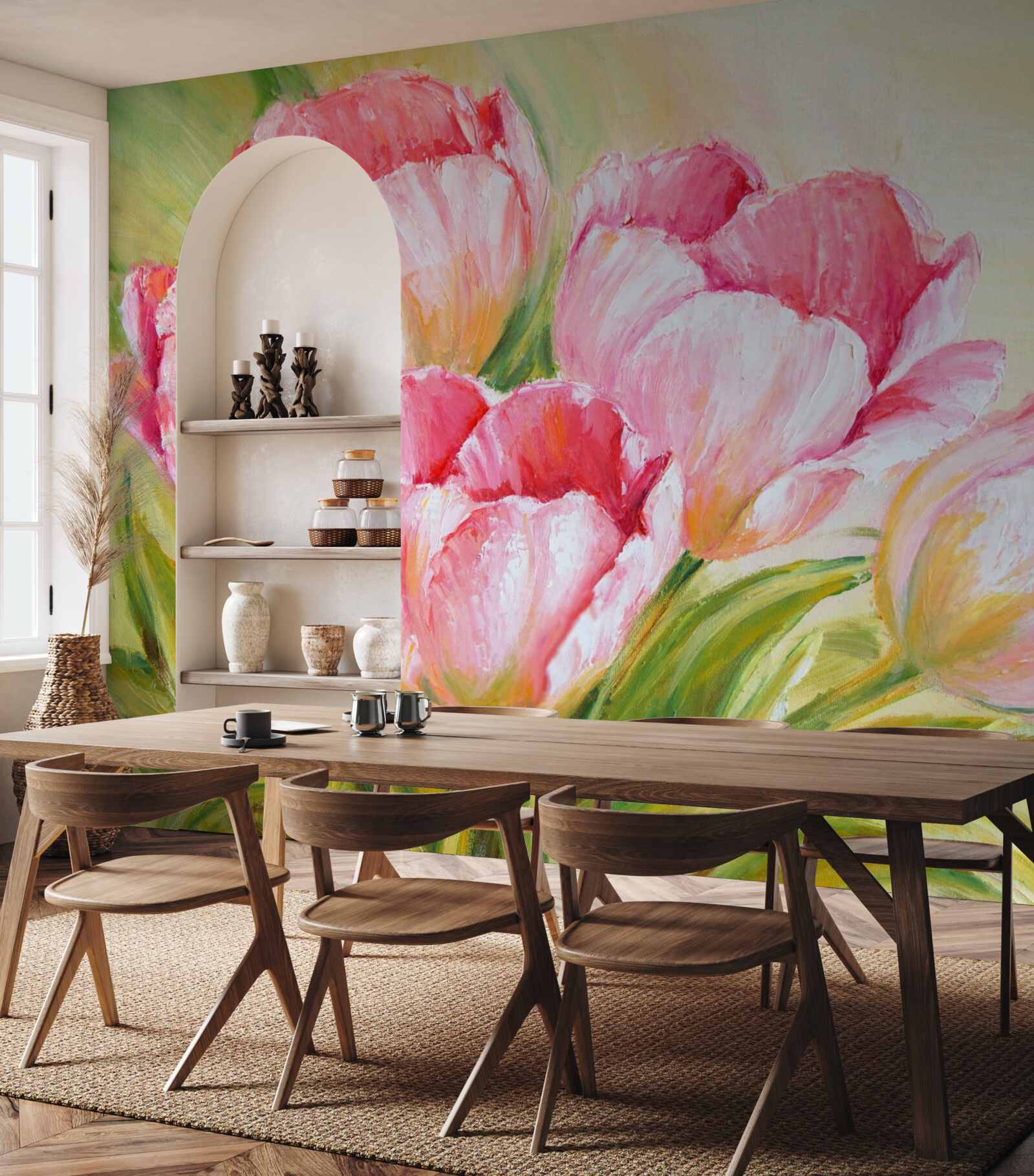 Фотошпалери тюльпани представлені в рожевому кольорі