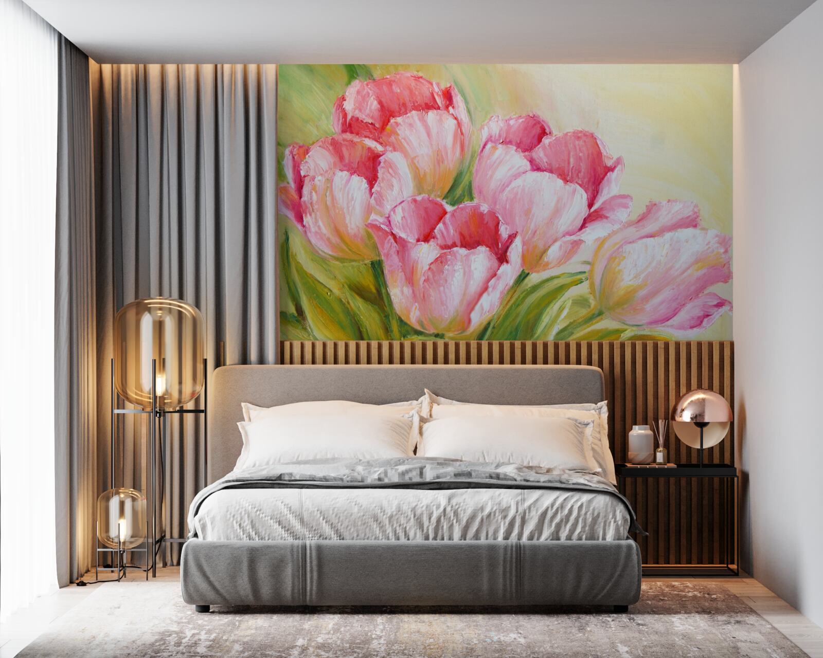 Фотошпалери тюльпани представлені в рожевому кольорі