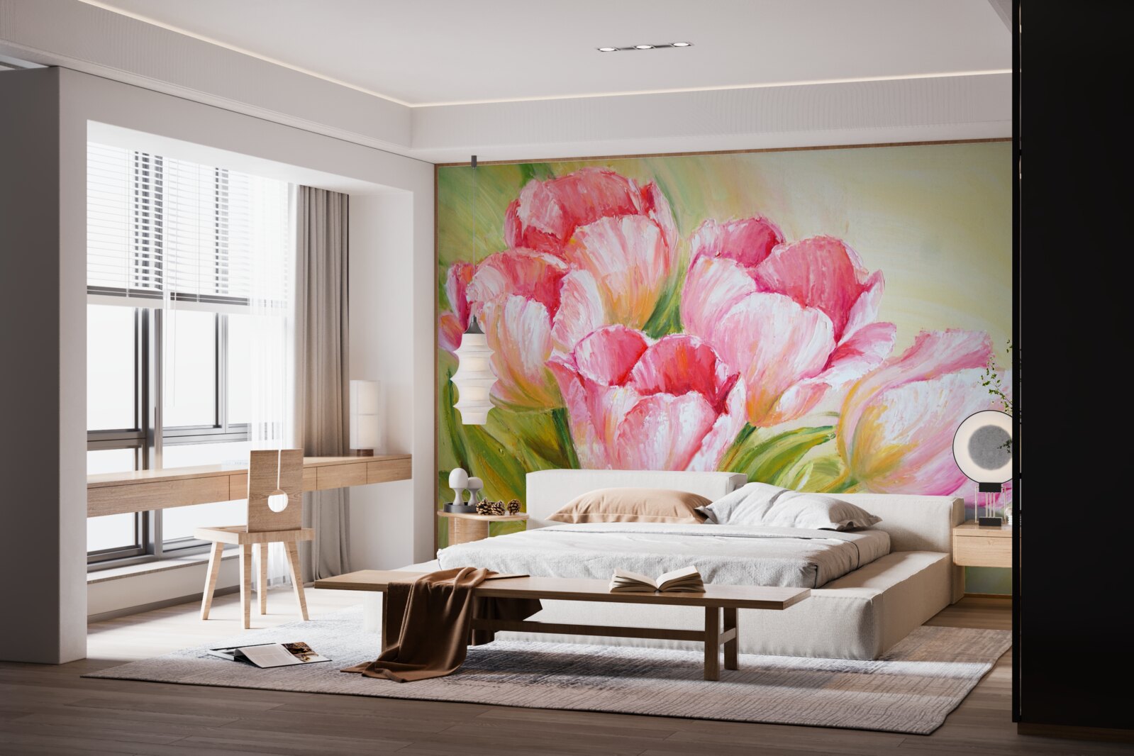Фотошпалери тюльпани представлені в рожевому кольорі