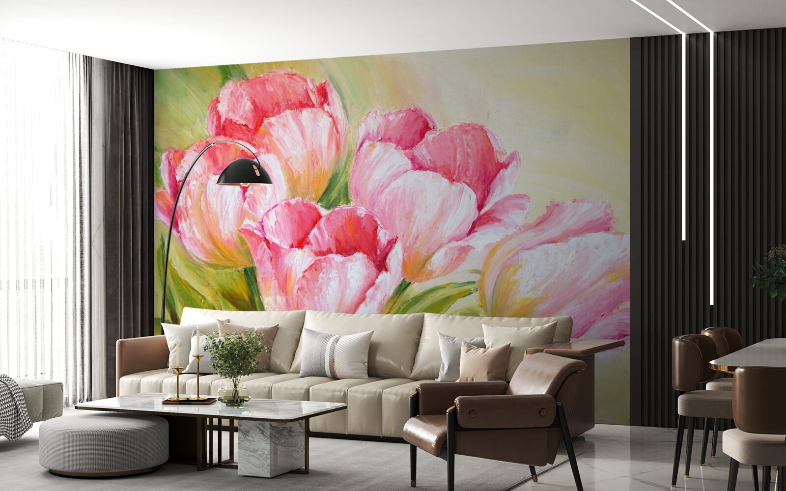 Фотошпалери тюльпани представлені в рожевому кольорі