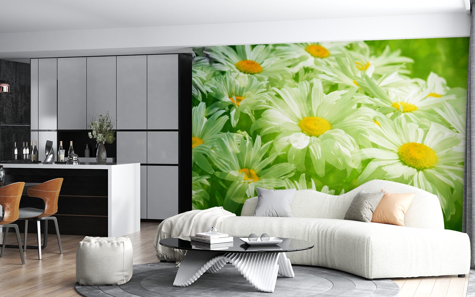 Фотошпалери ніжні ромашки серед зелені