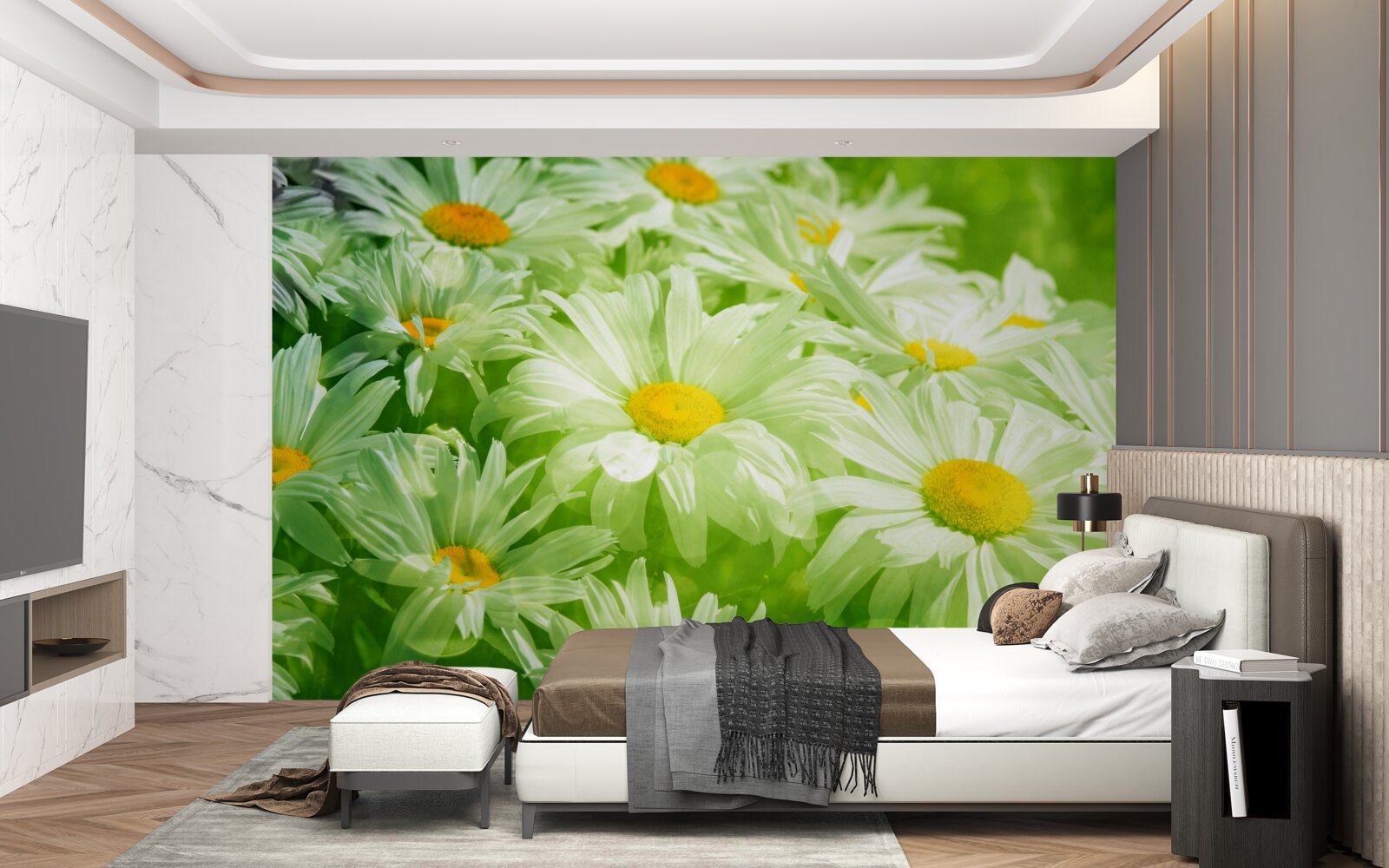 Фотошпалери ніжні ромашки серед зелені