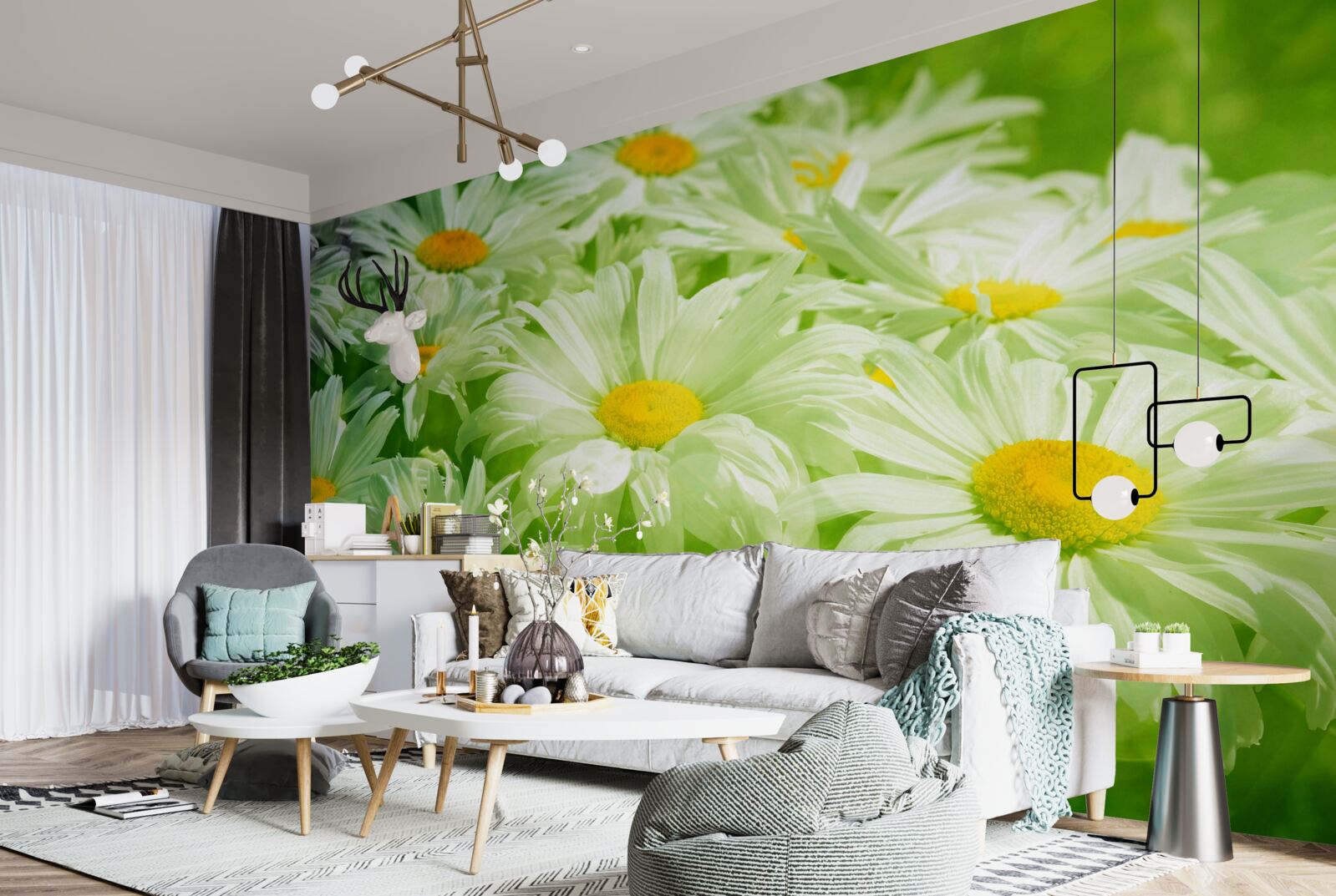 Фотошпалери ніжні ромашки серед зелені