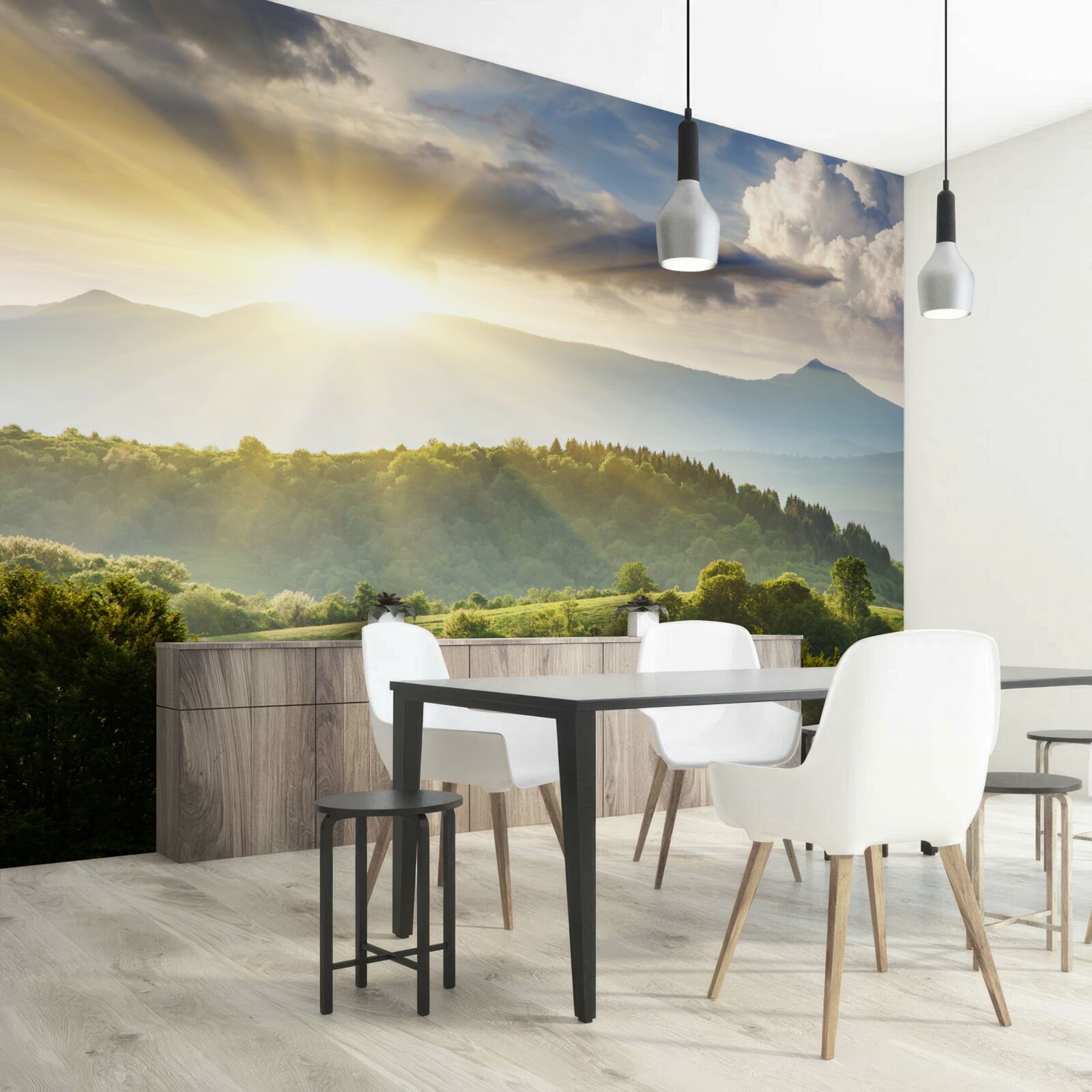 Фотошпалери ранкове сонце над гірськими вершинами