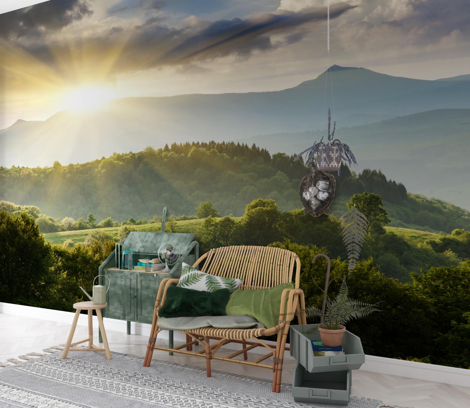 Фотошпалери ранкове сонце над гірськими вершинами