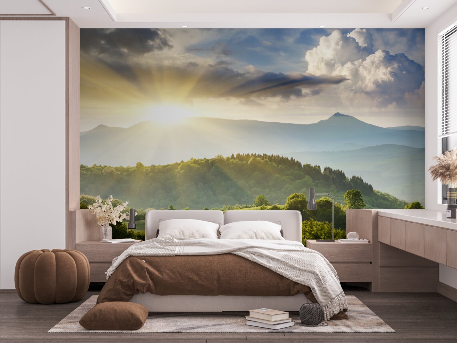 Фотошпалери ранкове сонце над гірськими вершинами