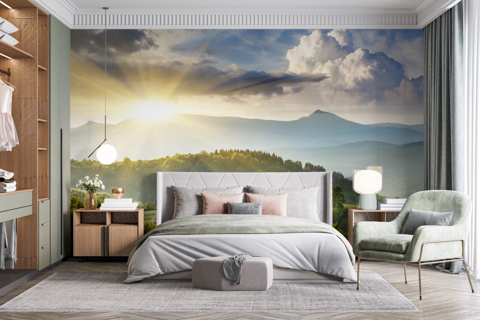 Фотошпалери ранкове сонце над гірськими вершинами