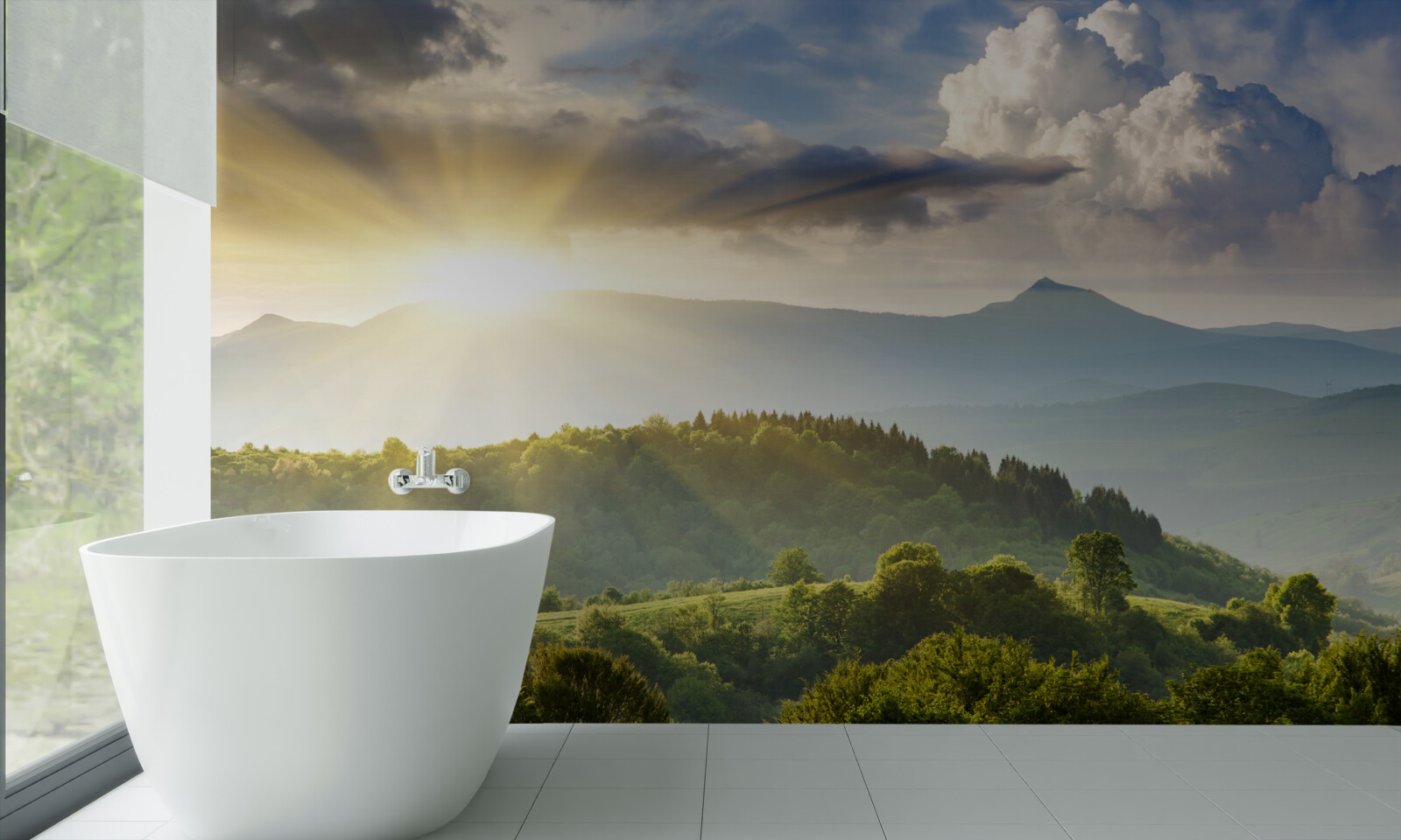 Фотошпалери ранкове сонце над гірськими вершинами