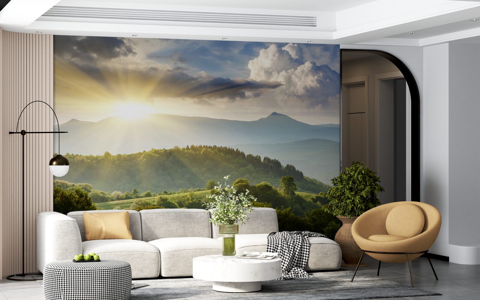 Фотошпалери ранкове сонце над гірськими вершинами