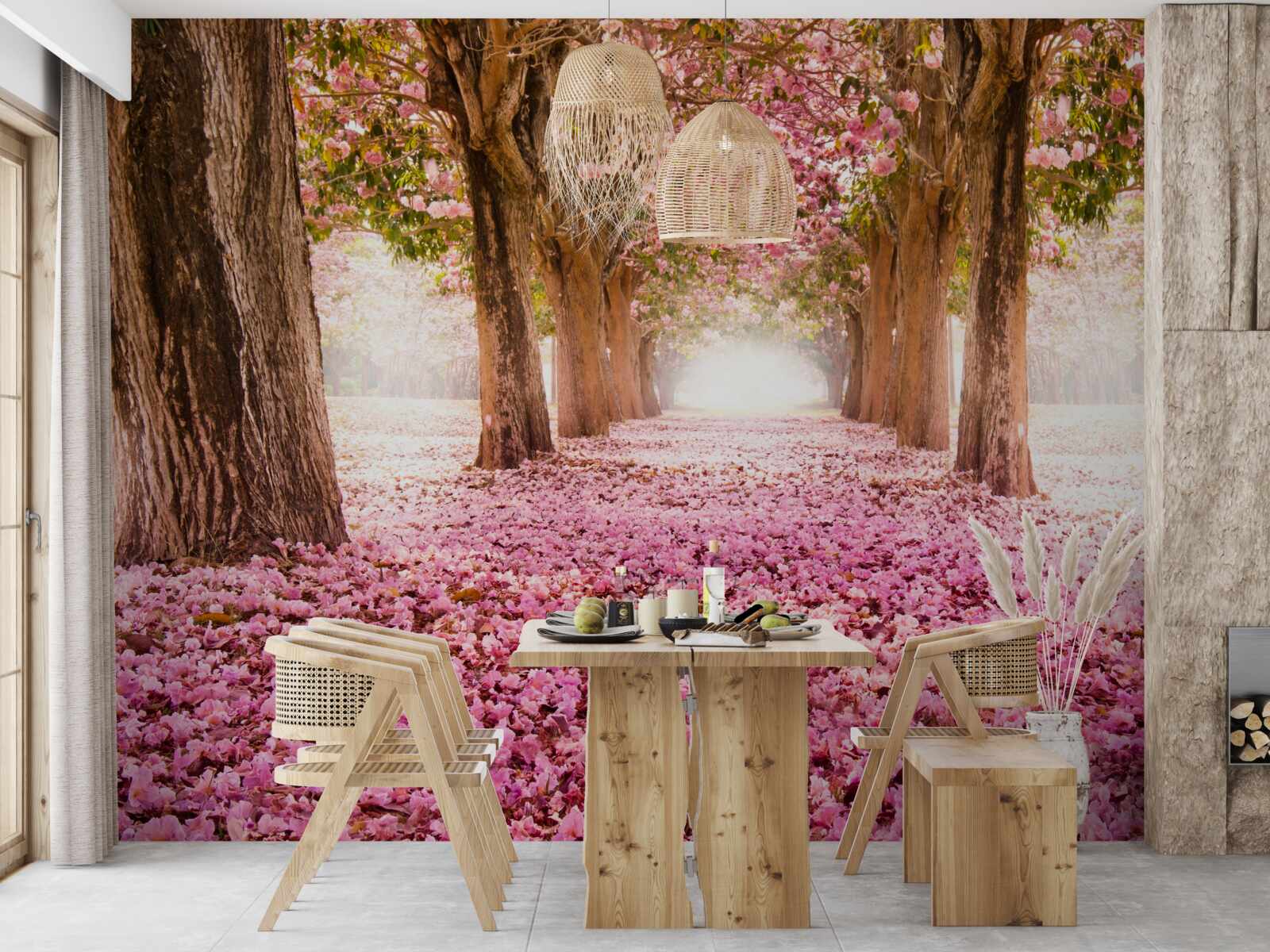 Фотошпалери рожева сакура вкрила алею