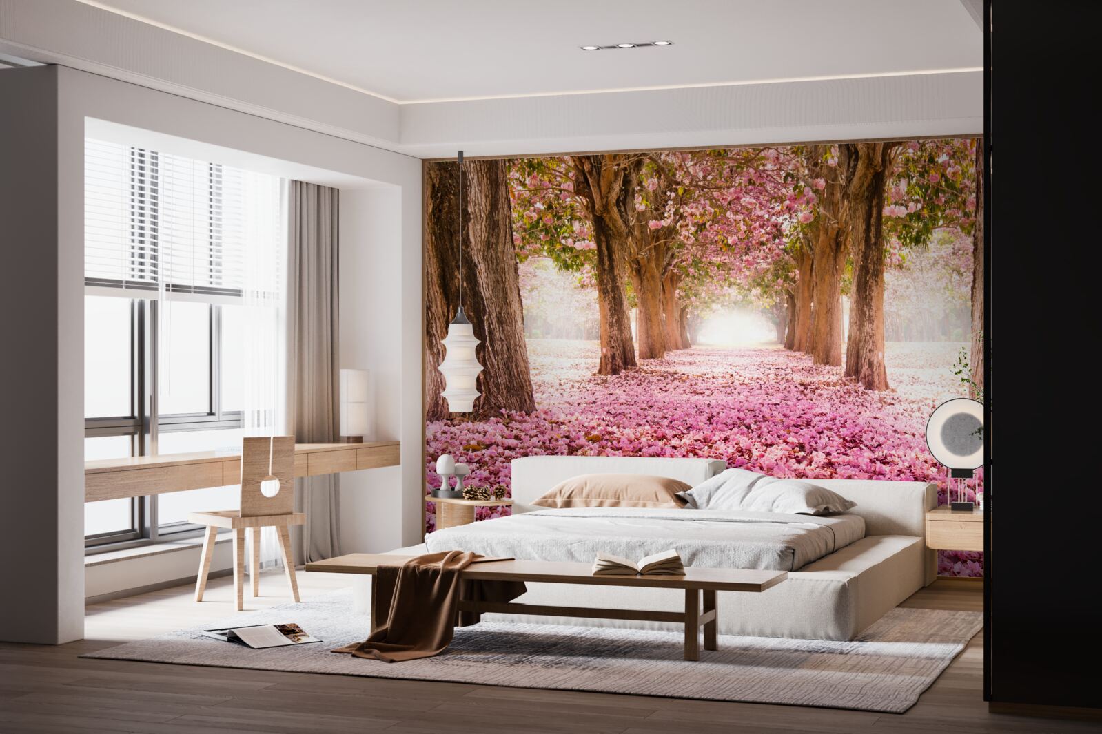 Фотошпалери рожева сакура вкрила алею