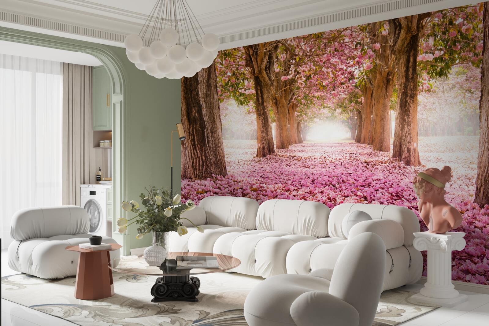 Фотошпалери рожева сакура вкрила алею