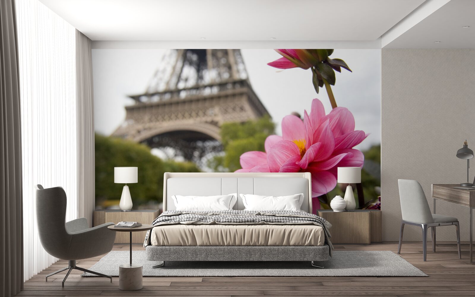 Фотошпалери сліпучі, пишні квіти у французькій столиці